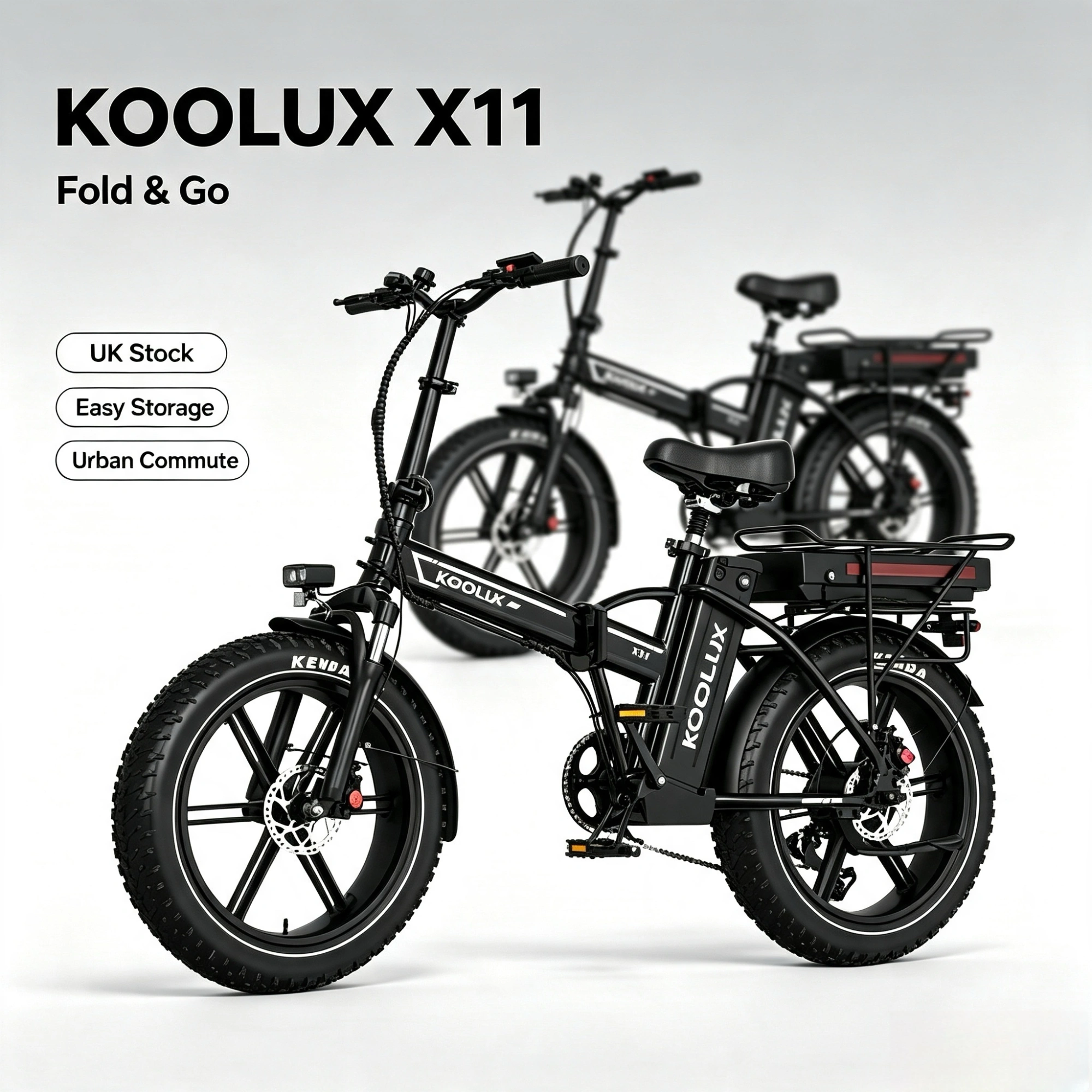 KOOLUX X11 750W Dual Battery Folding E-Bike 20x4.0 Kenda Fat Tire Hydraulic Brake 80-150KM Range UK Stock