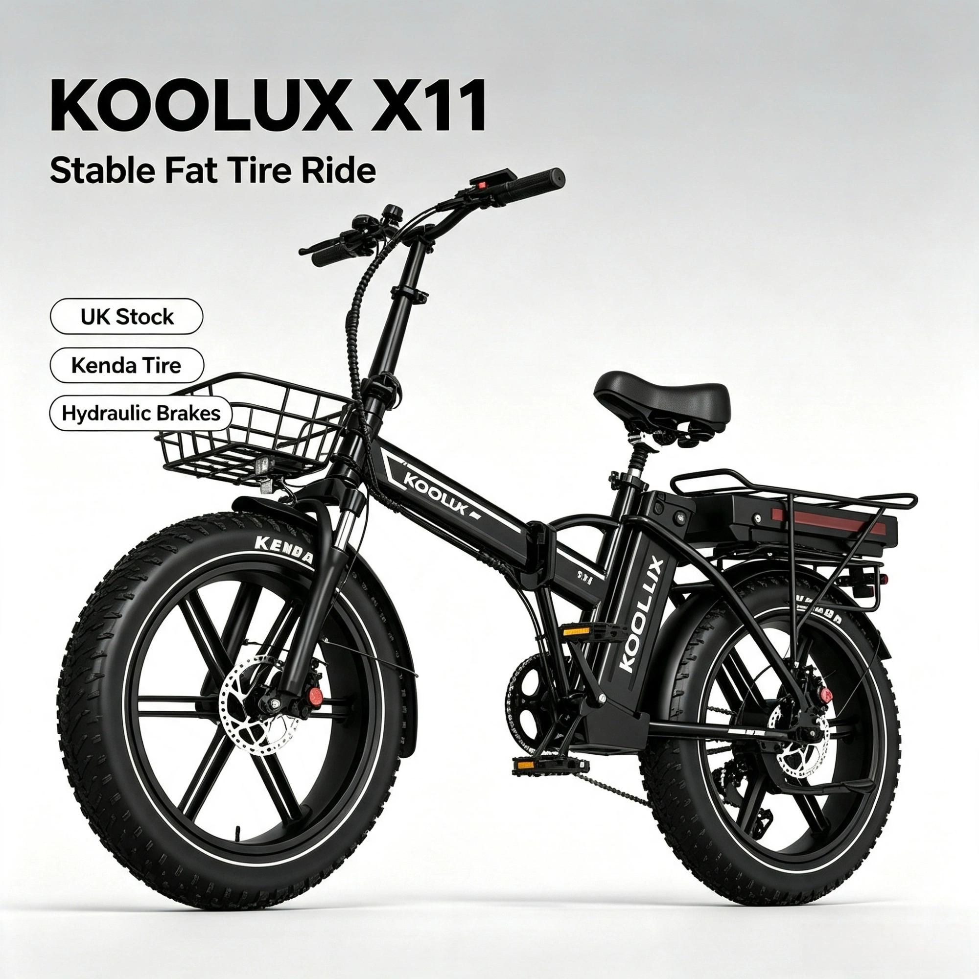 KOOLUX X11 750W Dual Battery Folding E-Bike 20x4.0 Kenda Fat Tire Hydraulic Brake 80-150KM Range UK Stock view 4