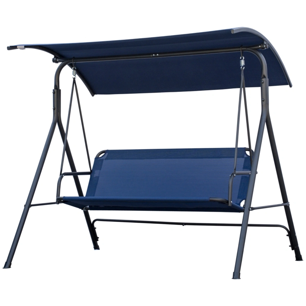 3-Seat Outdoor Patio Swing Chair with Canopy, Dark Blue Wicker Rattan Garden Hammock Hanging Couch for Yard Deck Porch (Amazon Shipping) view 3