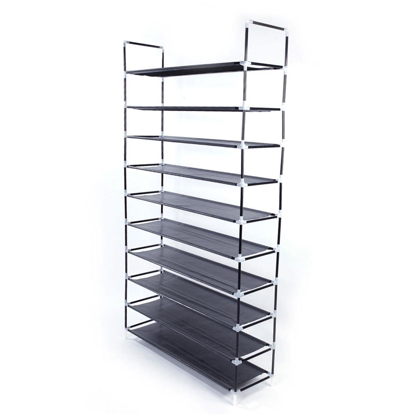 10 Tier Shoe Rack Organizer Non-Woven Fabric Shoe Storage Shelf with Handle & Cover Black view 12
