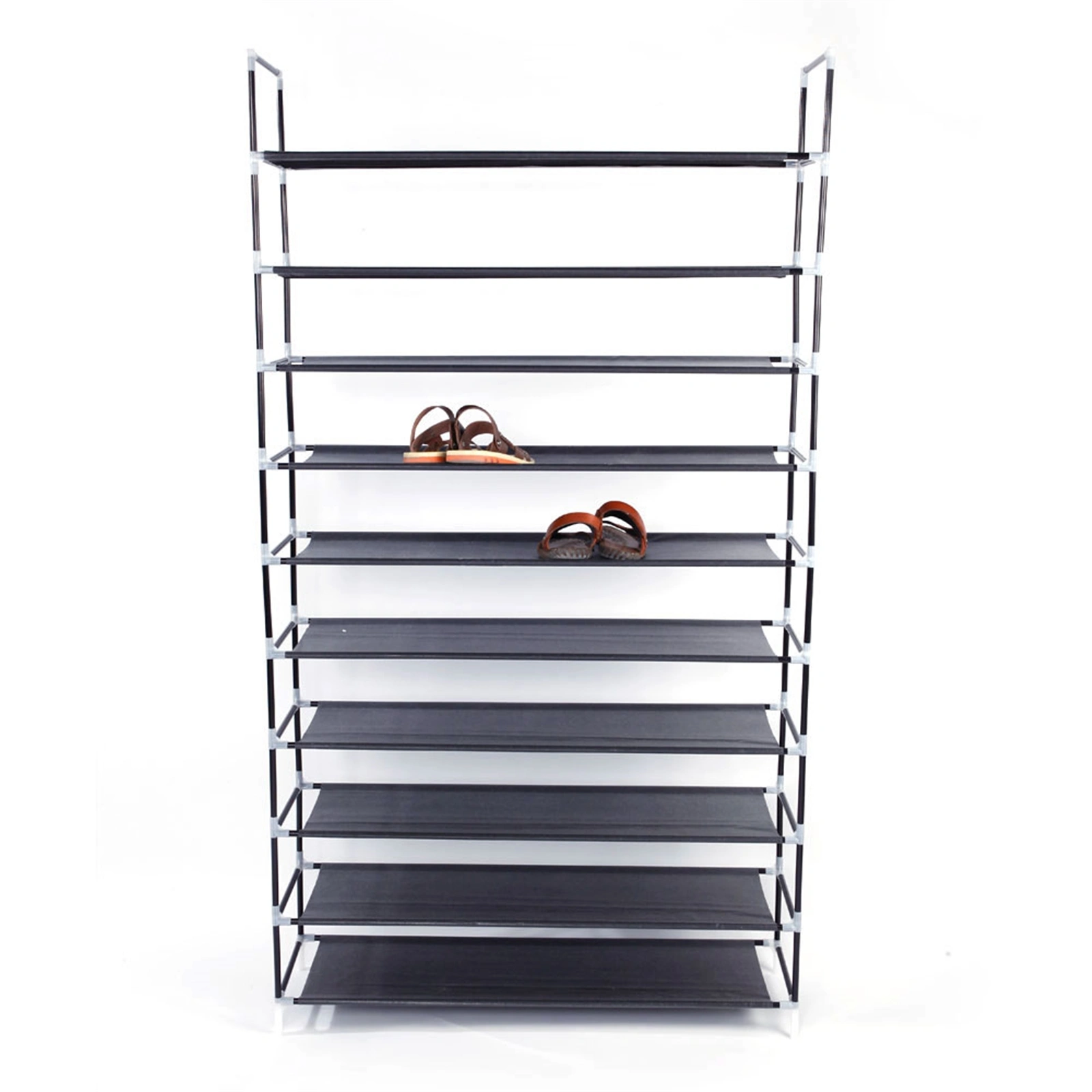 10 Tier Shoe Rack Organizer Non-Woven Fabric Shoe Storage Shelf with Handle & Cover Black view 13