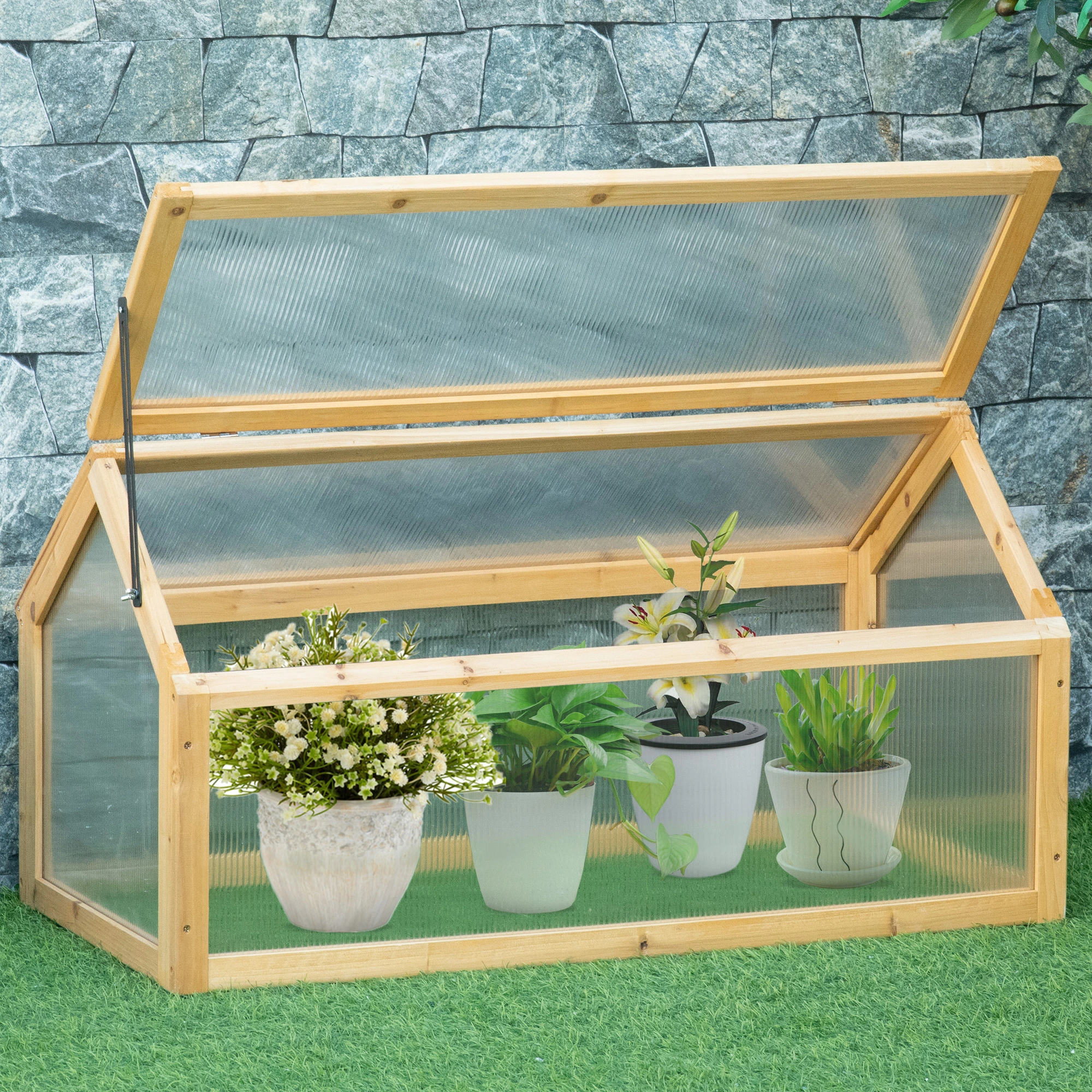 Wooden Cold Frame Greenhouse - Portable Raised Garden Planter Box for Seedlings & Herbs