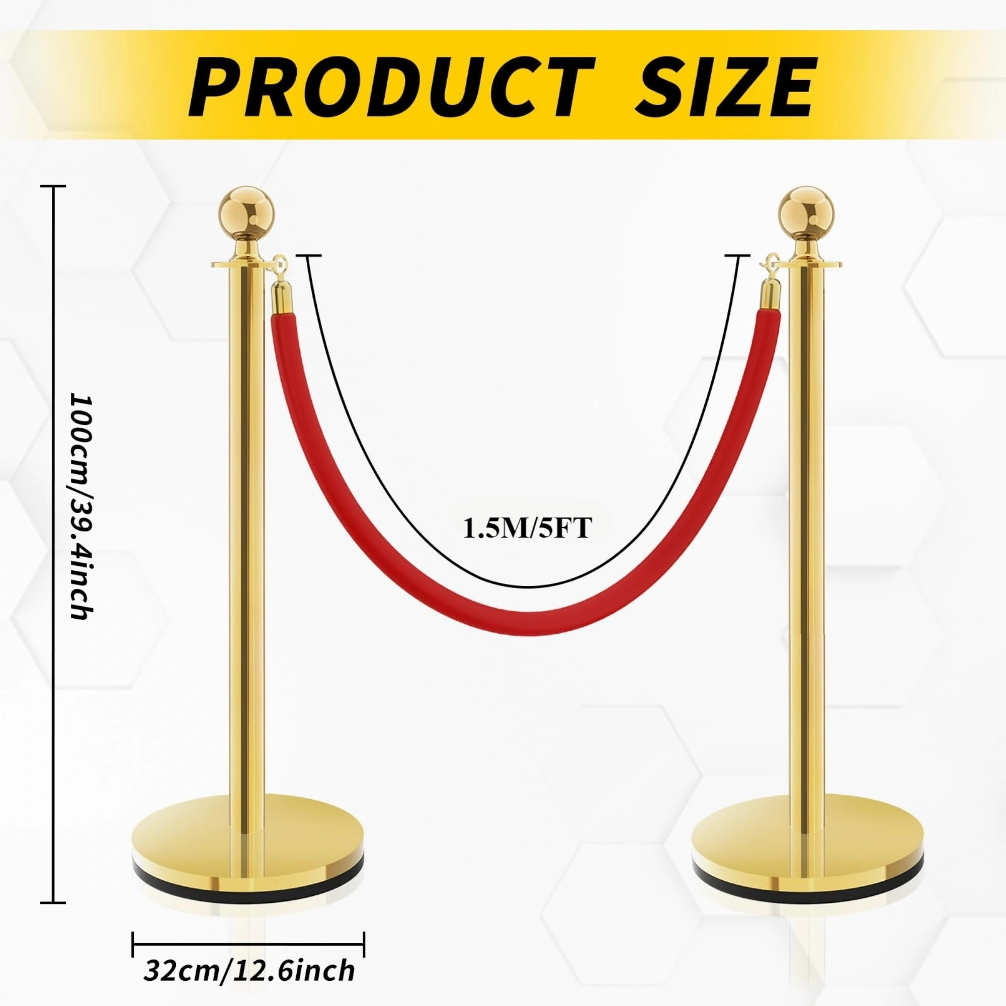 8-Piece Gold Stanchion Set with 6 Red Velvet Ropes - Crowd Control Barrier Posts for Party Event Queue view 3