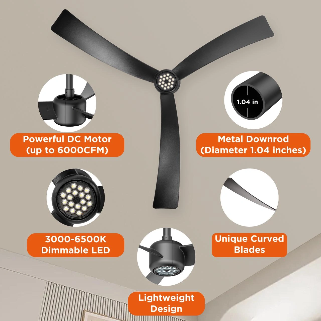 52 Inch Ceiling Fans with Lights Led Remote Control Low Profile Flush Mount for Living Room Bedroom Outdoor Patio,DC Motor,Reversible,Dimmable,Buzzer ON/Off, 3D-I3[Unable ship on weekends, TK/TEMU only for pickup, only TX10643 warehouse supports GOFO view 4