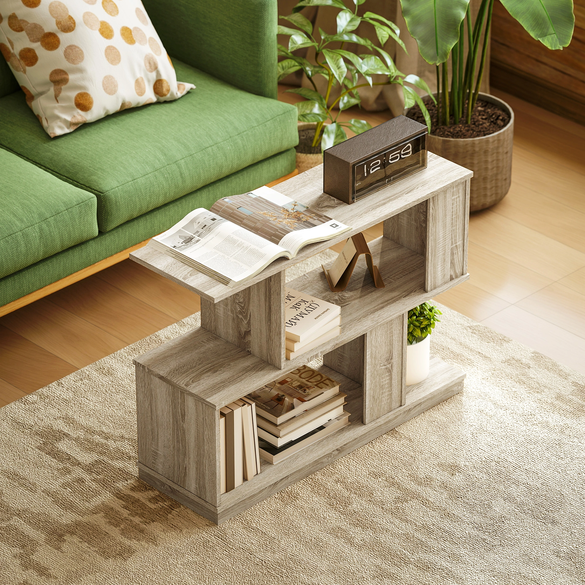 Rattan Coffee Table, Woven Accent Side Table with Storage Shelf for Living Room, Bedroom, Small Space view 5