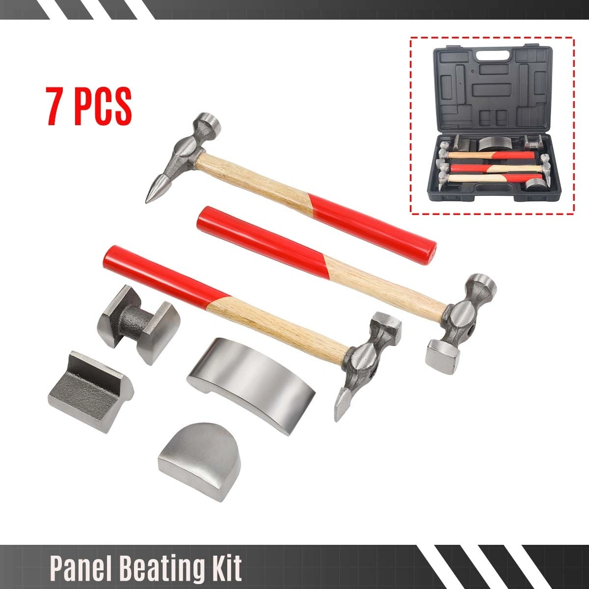 7-Piece Auto Body Repair Tool Kit, Panel Beating Hammer and Dolly Set view 2