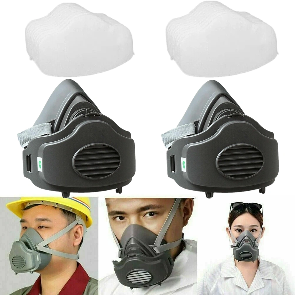2 Pack Reusable Half Face Cover Respirator Dust Mask for Woodworking Painting Welding