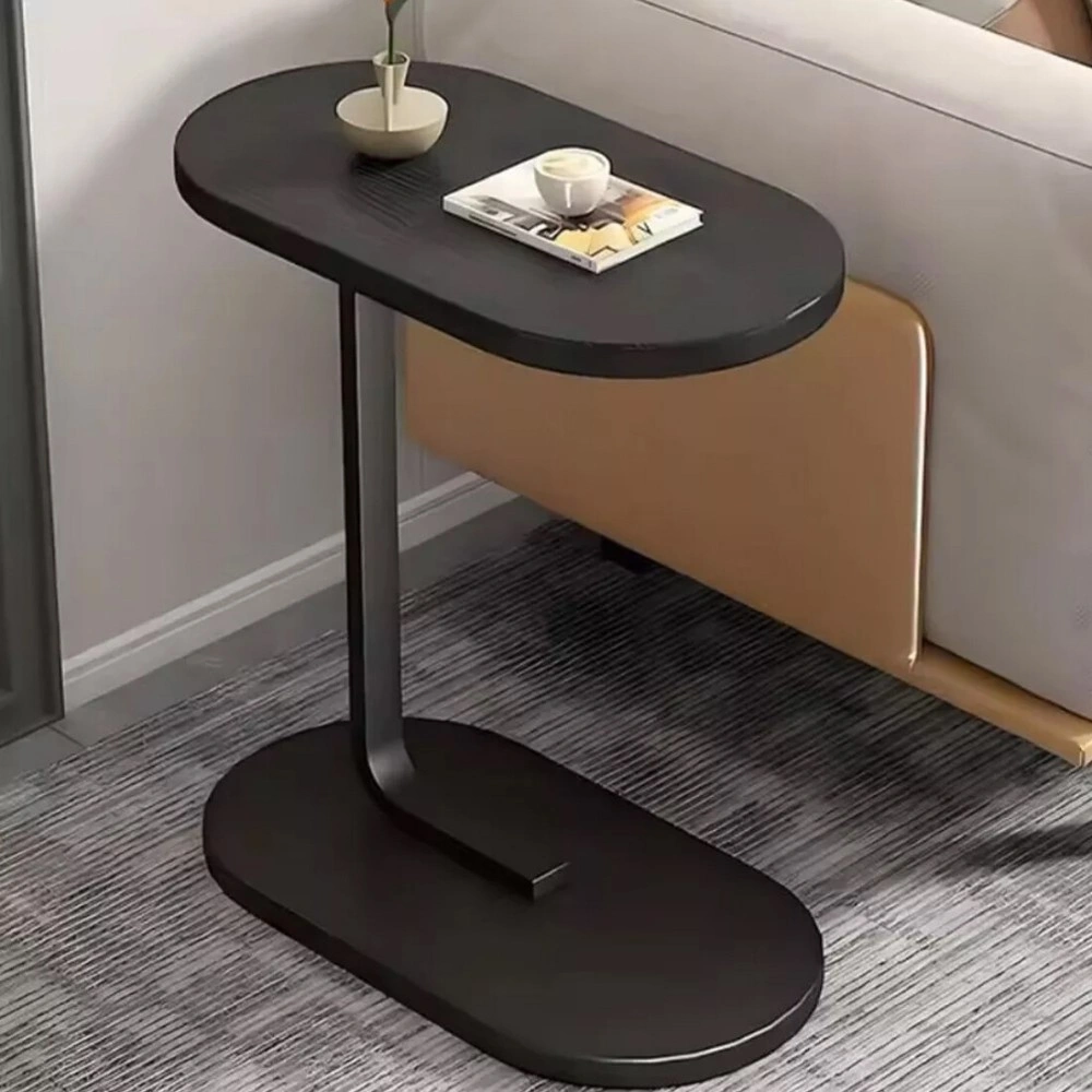 C-Shaped Sofa Side End Table, Compact Coffee Laptop Table for Living Room Bedroom, Black, UK view 2