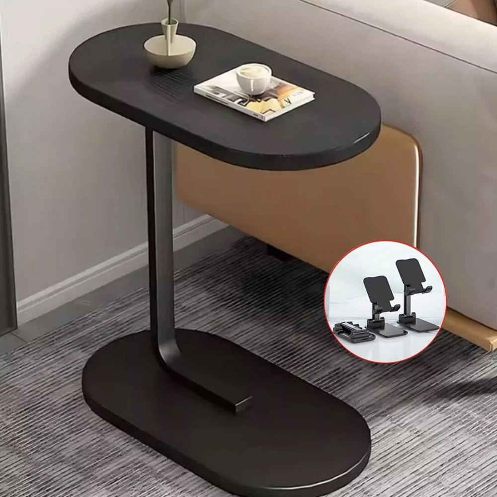C-Shaped Sofa Side End Table, Compact Coffee Laptop Table for Living Room Bedroom, Black, UK view 3