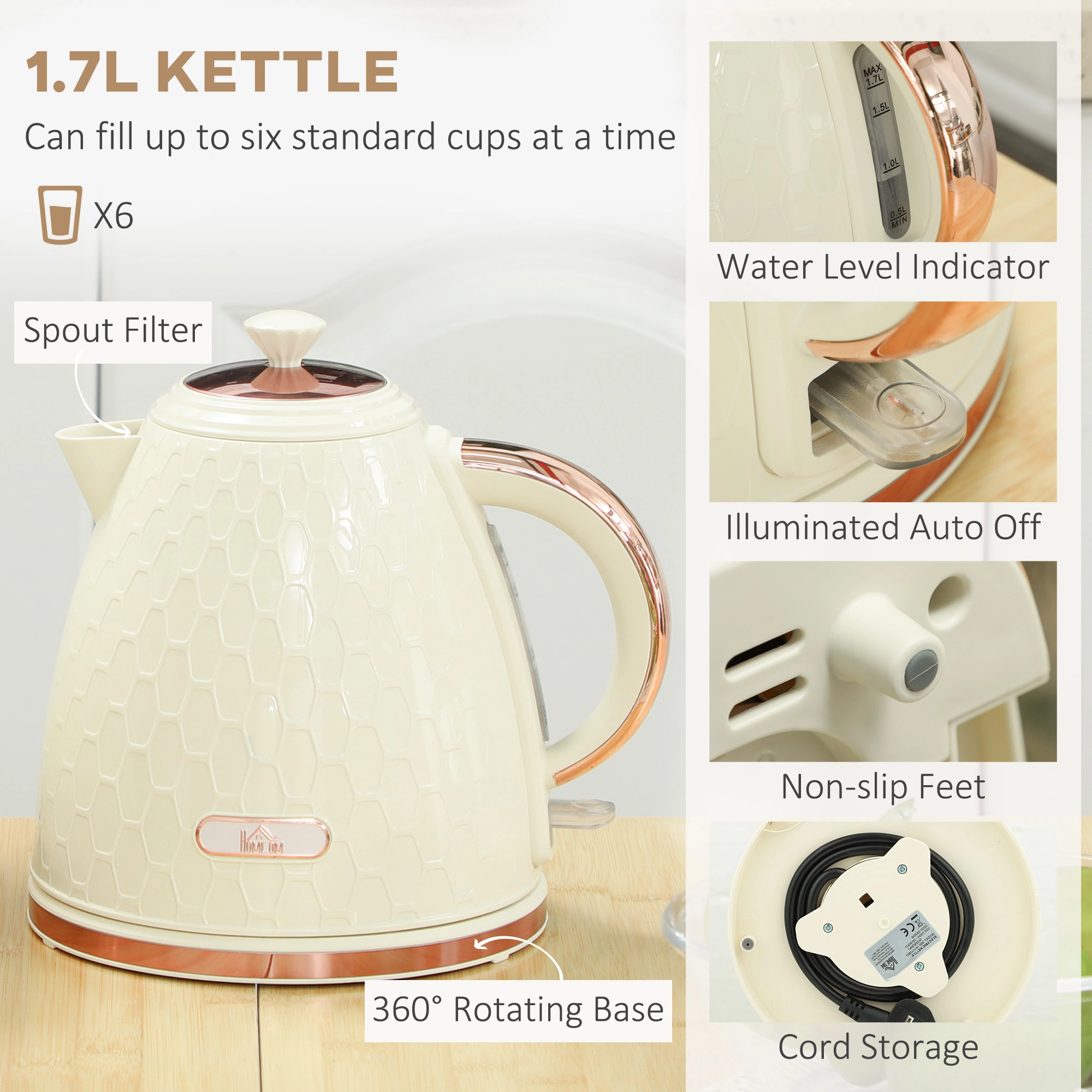 Stainless Steel Kettle and Toaster Set, 2-Piece Kitchen Countertop Combo, Modern Retro Design, Black view 2