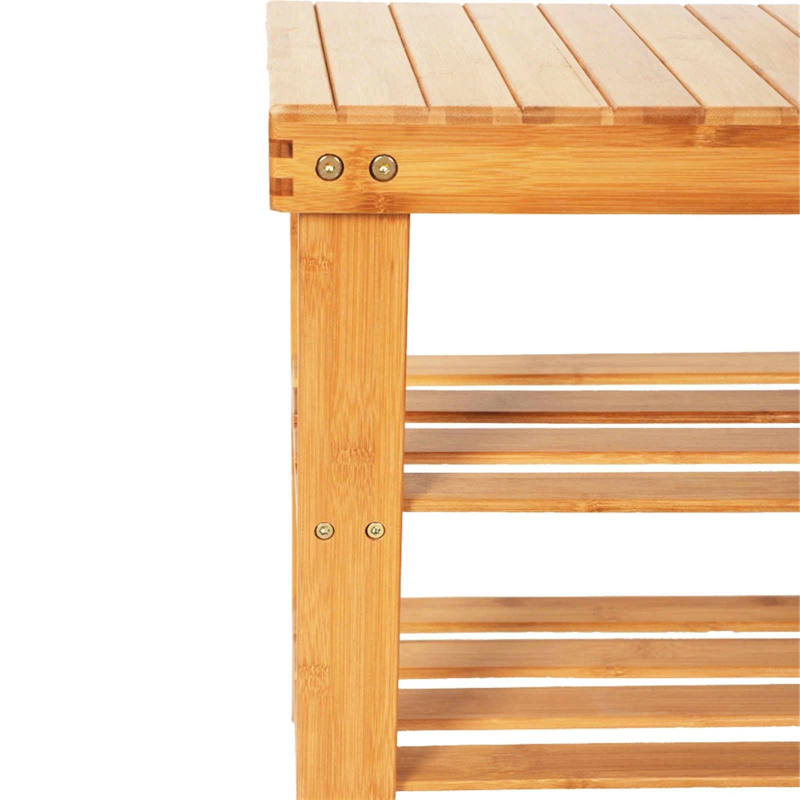 90cm Strip Pattern 3 Tiers Bamboo Stool Shoe Rack Wood Color view 5