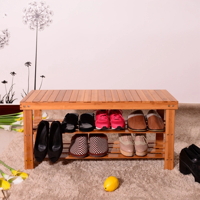 90cm Strip Pattern 3 Tiers Bamboo Stool Shoe Rack Wood Color view 8