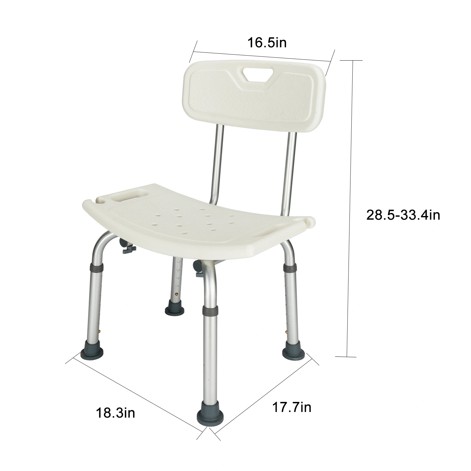 Medical Bathroom Safety Shower Chair - Aluminium Alloy Bath Seat Bench with Removable Backrest, White view 6