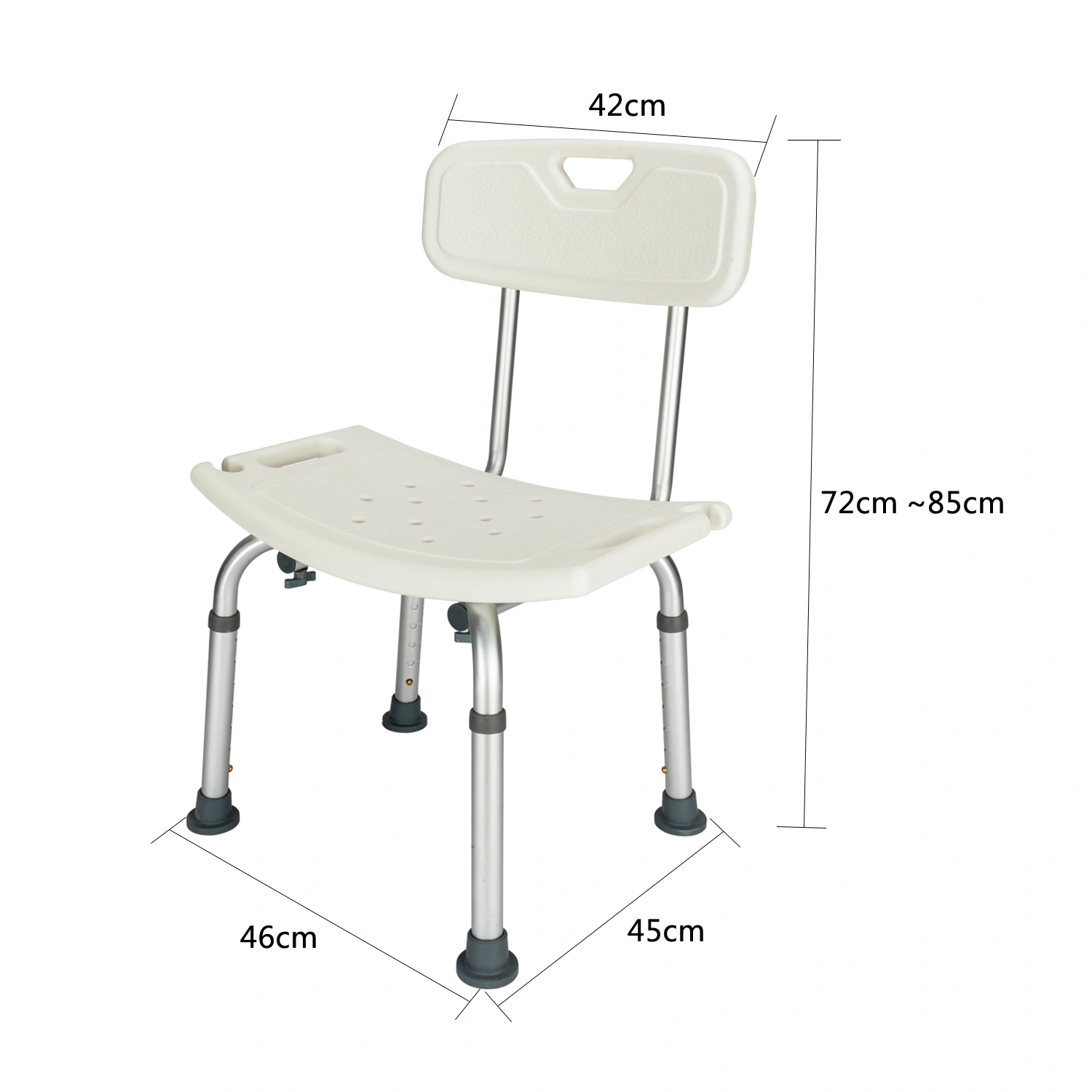 Medical Bathroom Safety Shower Chair - Aluminium Alloy Bath Seat Bench with Removable Backrest, White view 7