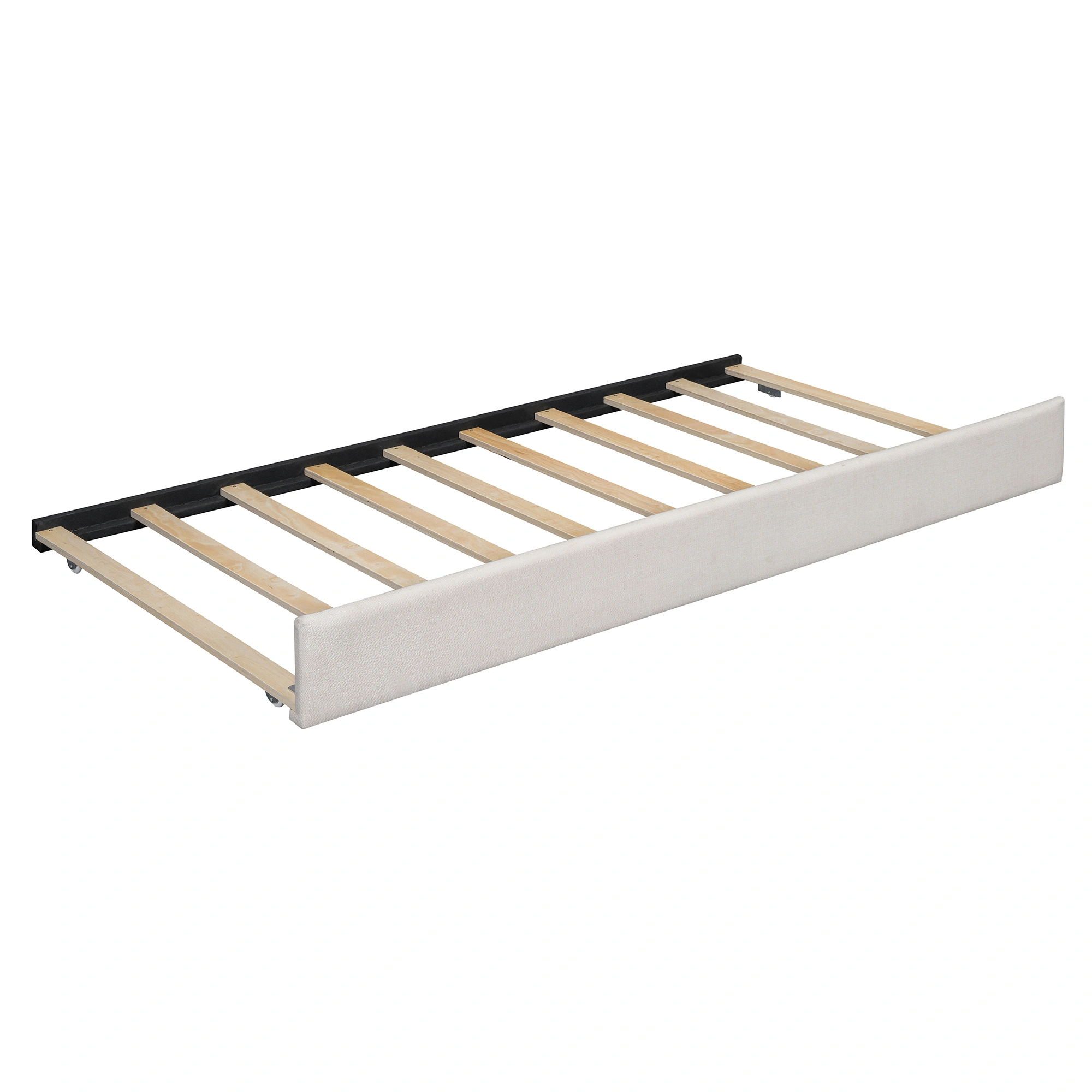 Full Size Velvet Wood Bed Frame with Storage, Beige Upholstered Platform Bed view 9