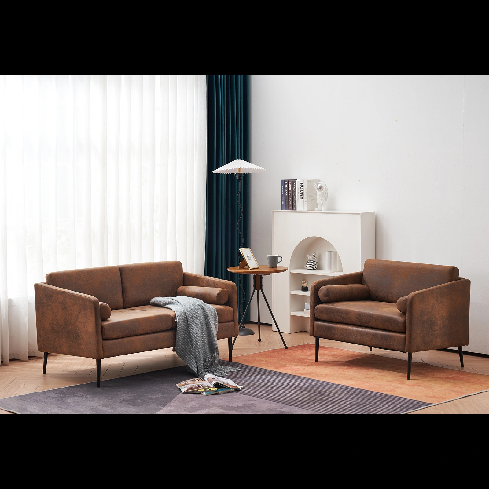 97*71*74cm 1.5 Seats Hot Stamping Cloth Surrounding Chair With Pillow Indoor Circle Chair Dark Brown view 10