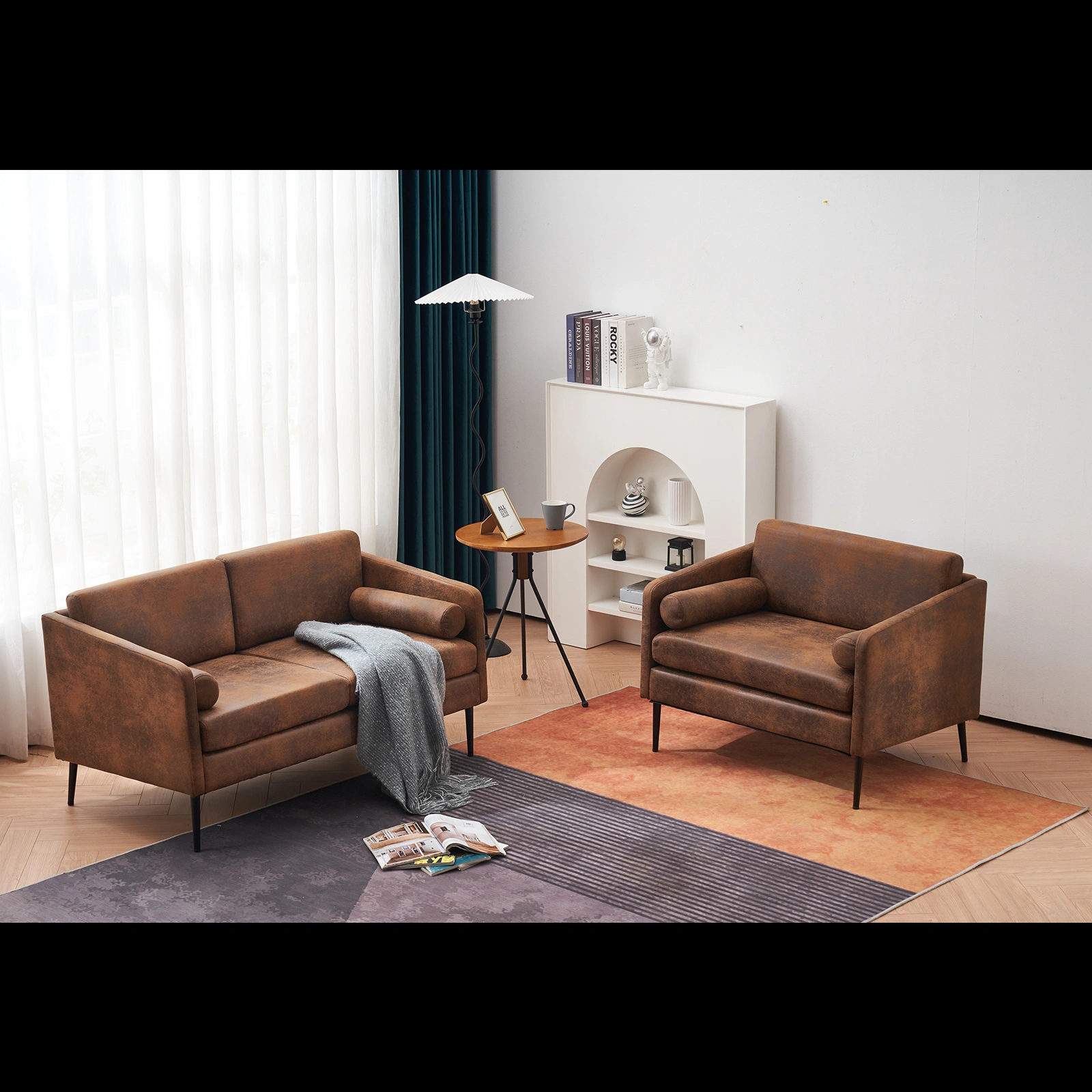 97*71*74cm 1.5 Seats Hot Stamping Cloth Surrounding Chair With Pillow Indoor Circle Chair Dark Brown view 11