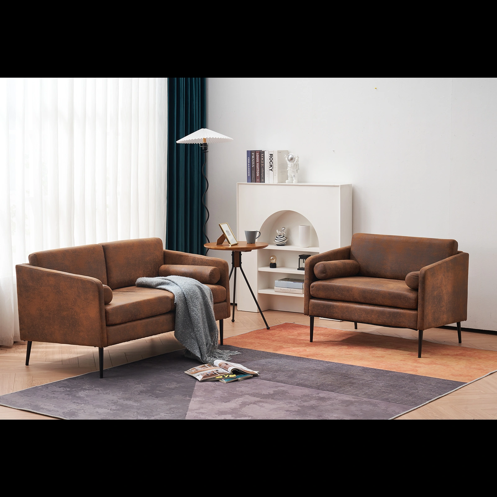 97*71*74cm 1.5 Seats Hot Stamping Cloth Surrounding Chair With Pillow Indoor Circle Chair Dark Brown view 12