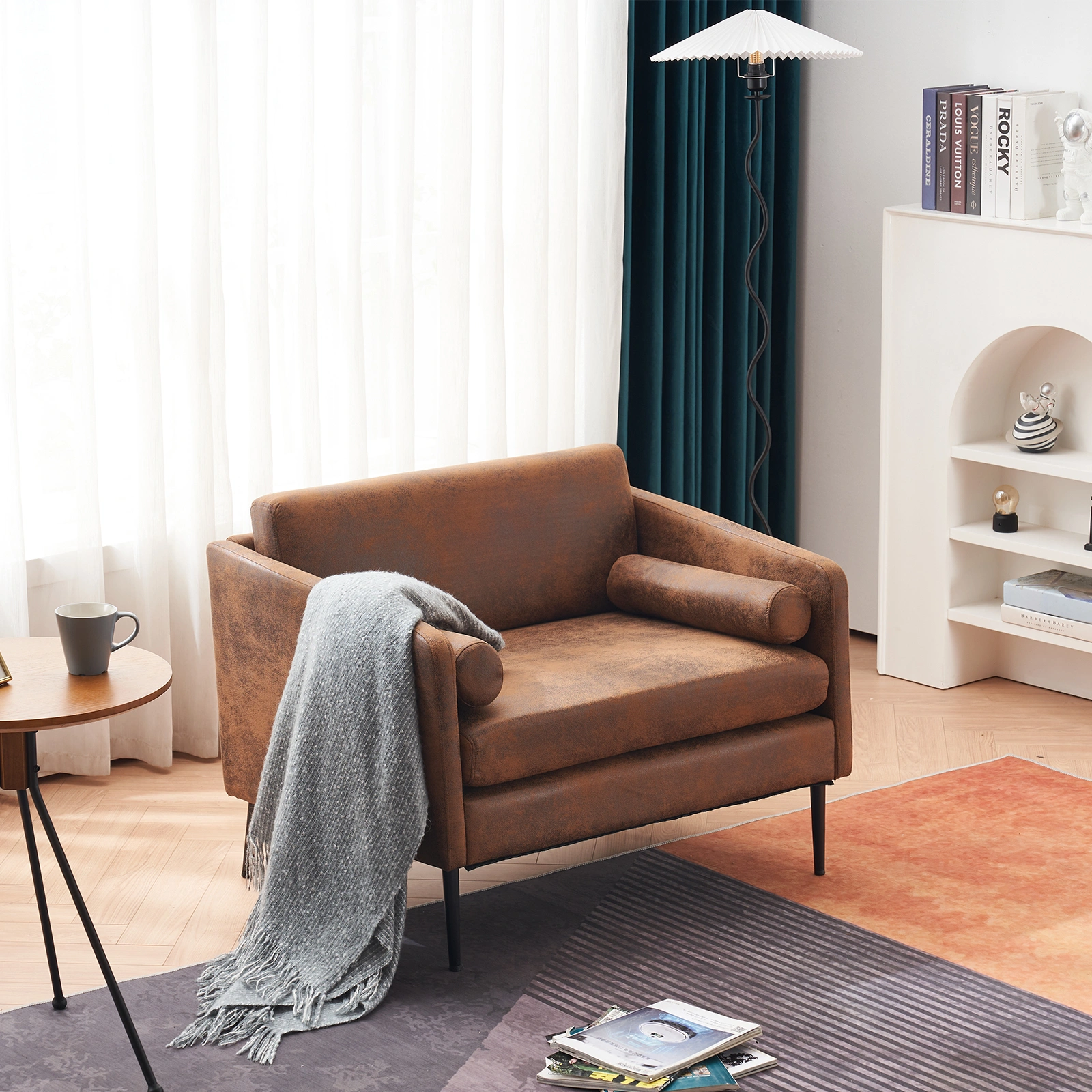 97*71*74cm 1.5 Seats Hot Stamping Cloth Surrounding Chair With Pillow Indoor Circle Chair Dark Brown view 13