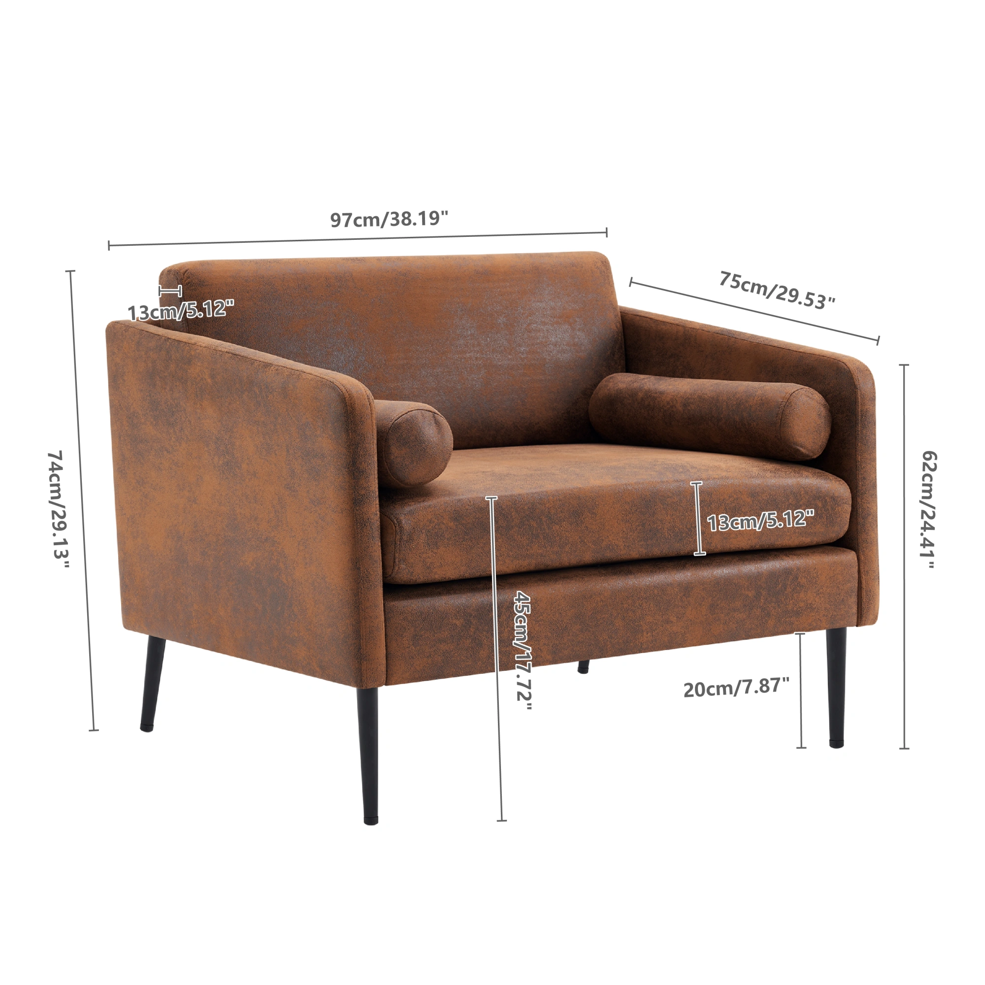 97*71*74cm 1.5 Seats Hot Stamping Cloth Surrounding Chair With Pillow Indoor Circle Chair Dark Brown view 8