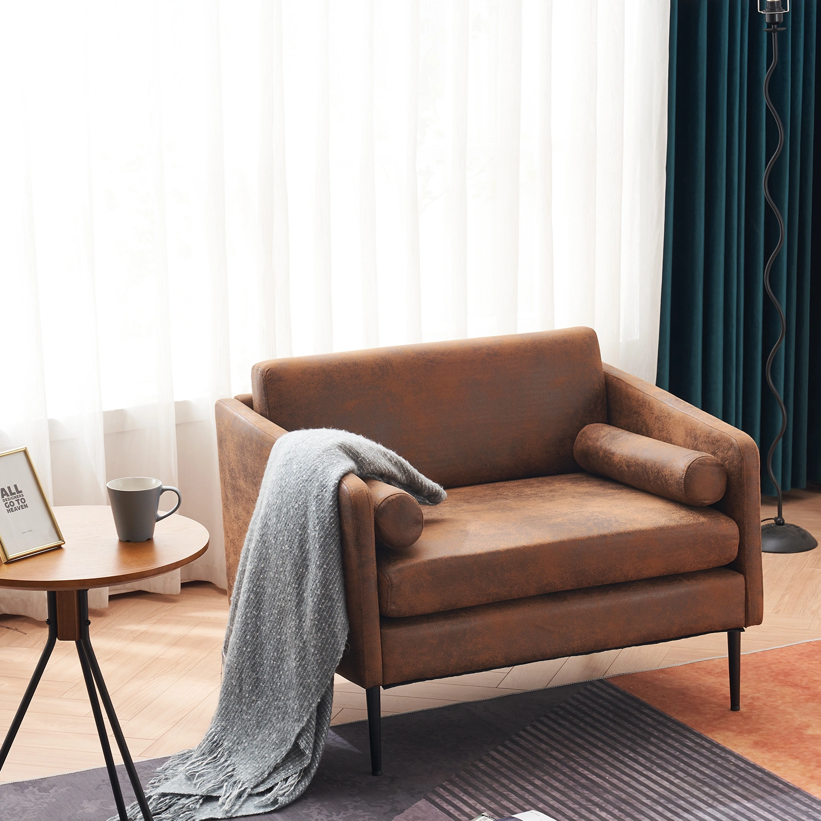 97*71*74cm 1.5 Seats Hot Stamping Cloth Surrounding Chair With Pillow Indoor Circle Chair Dark Brown view 9