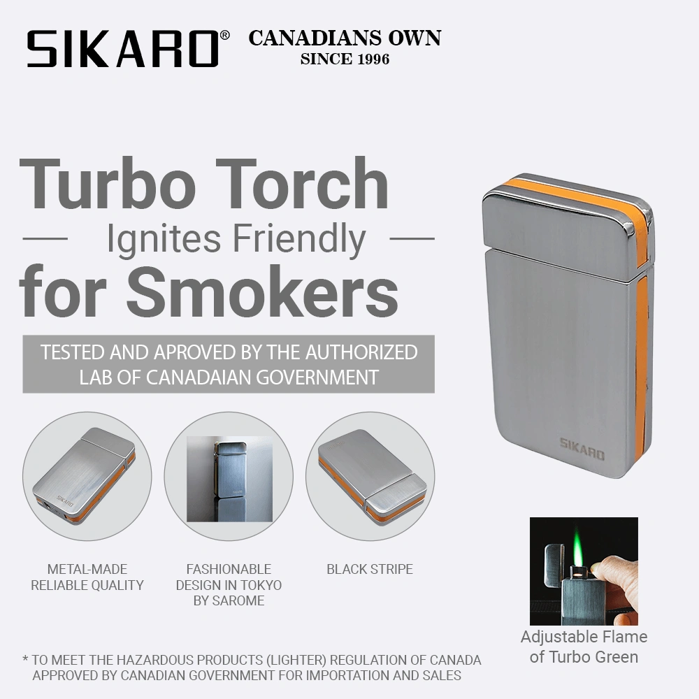 SIKARO SKY-STAR Turbo Torch Lighter Orange Stripe, Refillable Windproof Jet Flame, Adjustable, for Cigar, Cigarette, Kitchen & Outdoor Use view 2