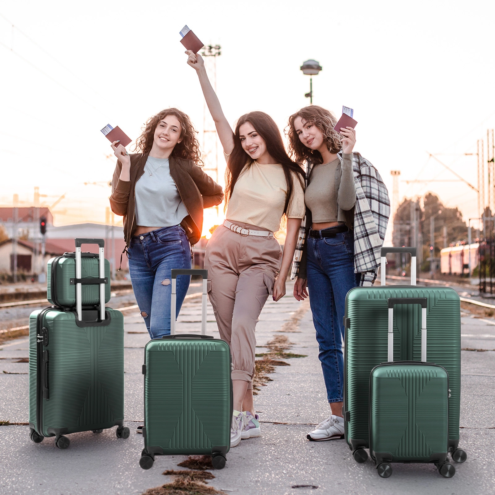 5-Piece PP Spinner Luggage Set with Non-TSA Lock, 12/16/20/24/28 Inch, Dark Green view 12