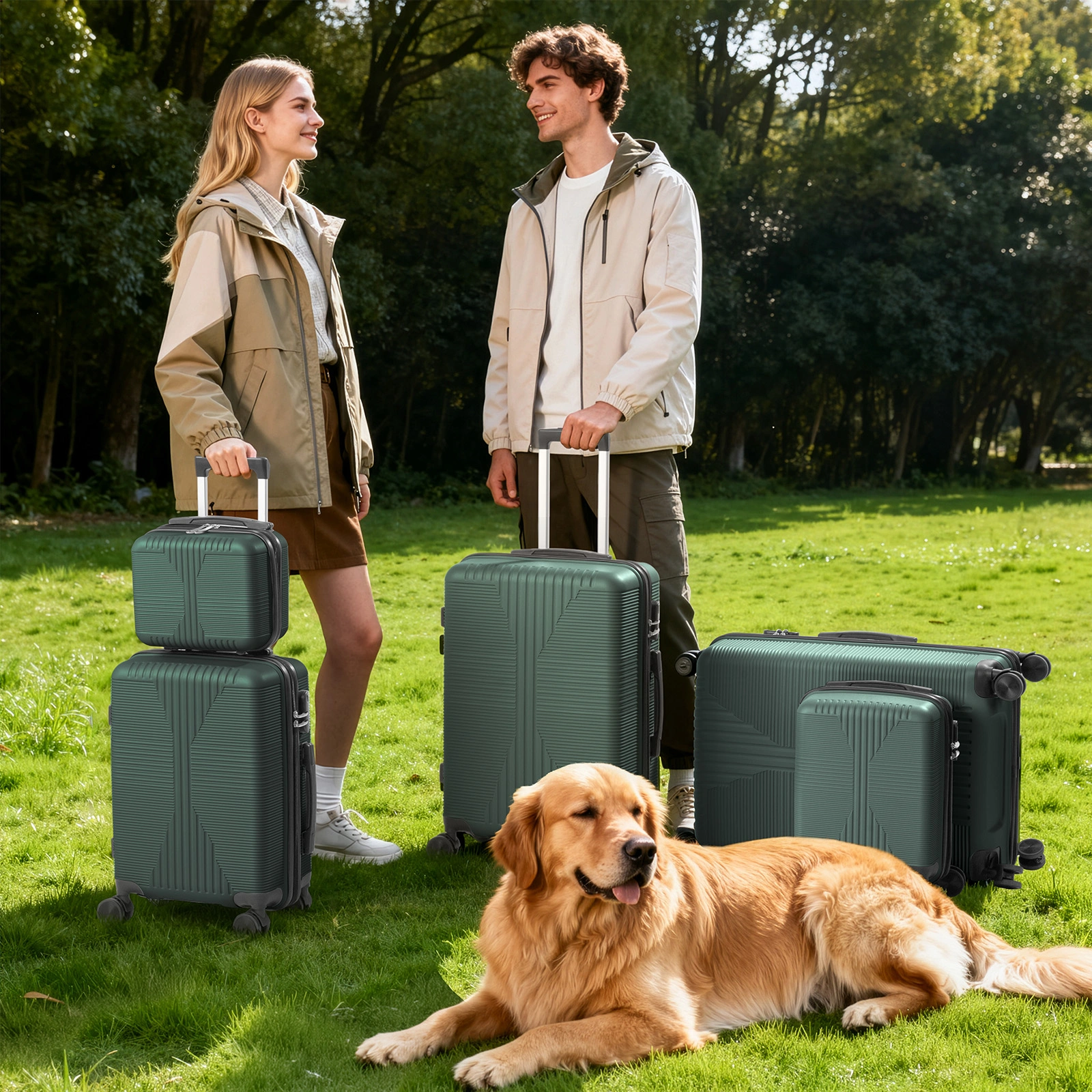 5-Piece PP Spinner Luggage Set with Non-TSA Lock, 12/16/20/24/28 Inch, Dark Green view 19