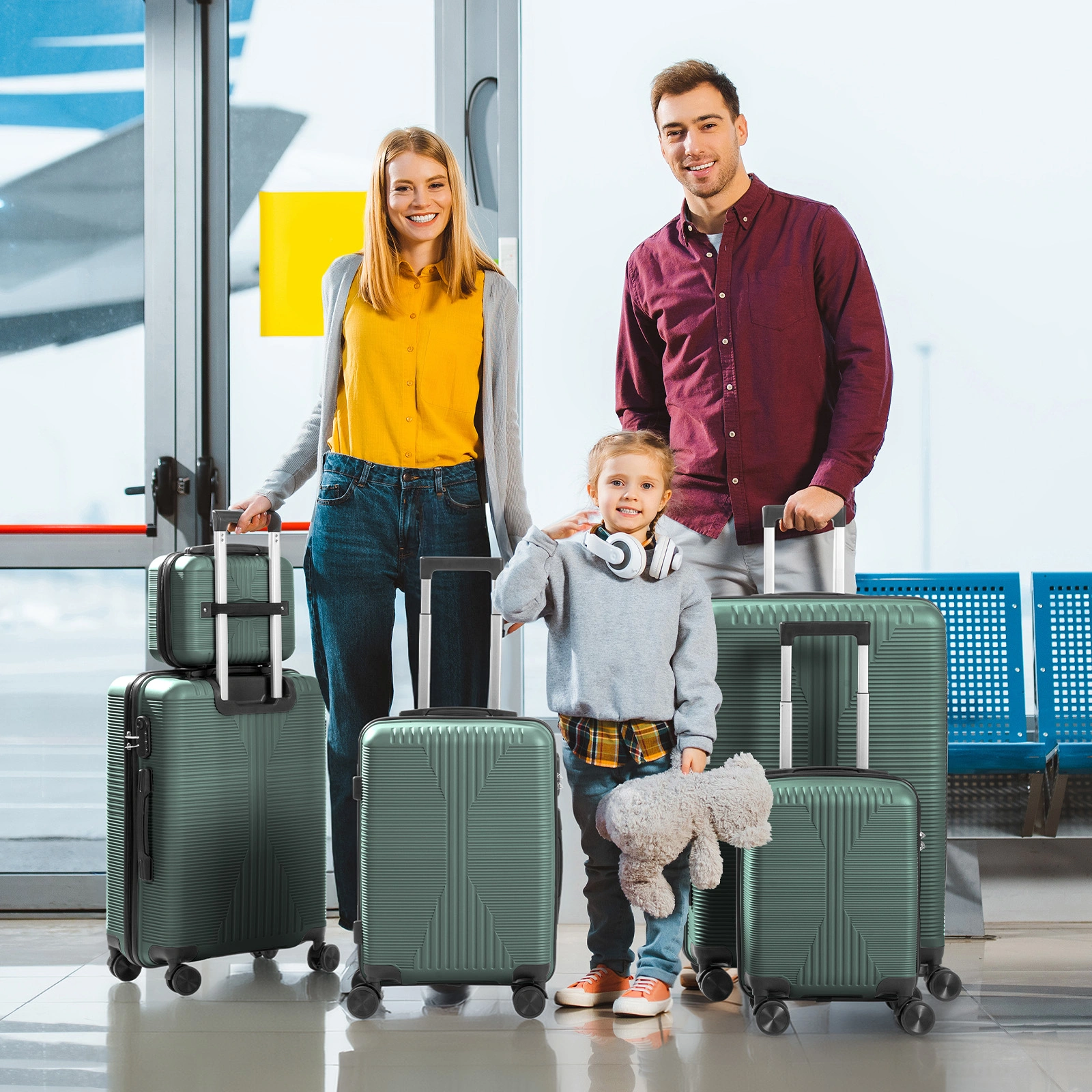 5-Piece PP Spinner Luggage Set with Non-TSA Lock, 12/16/20/24/28 Inch, Dark Green view 20