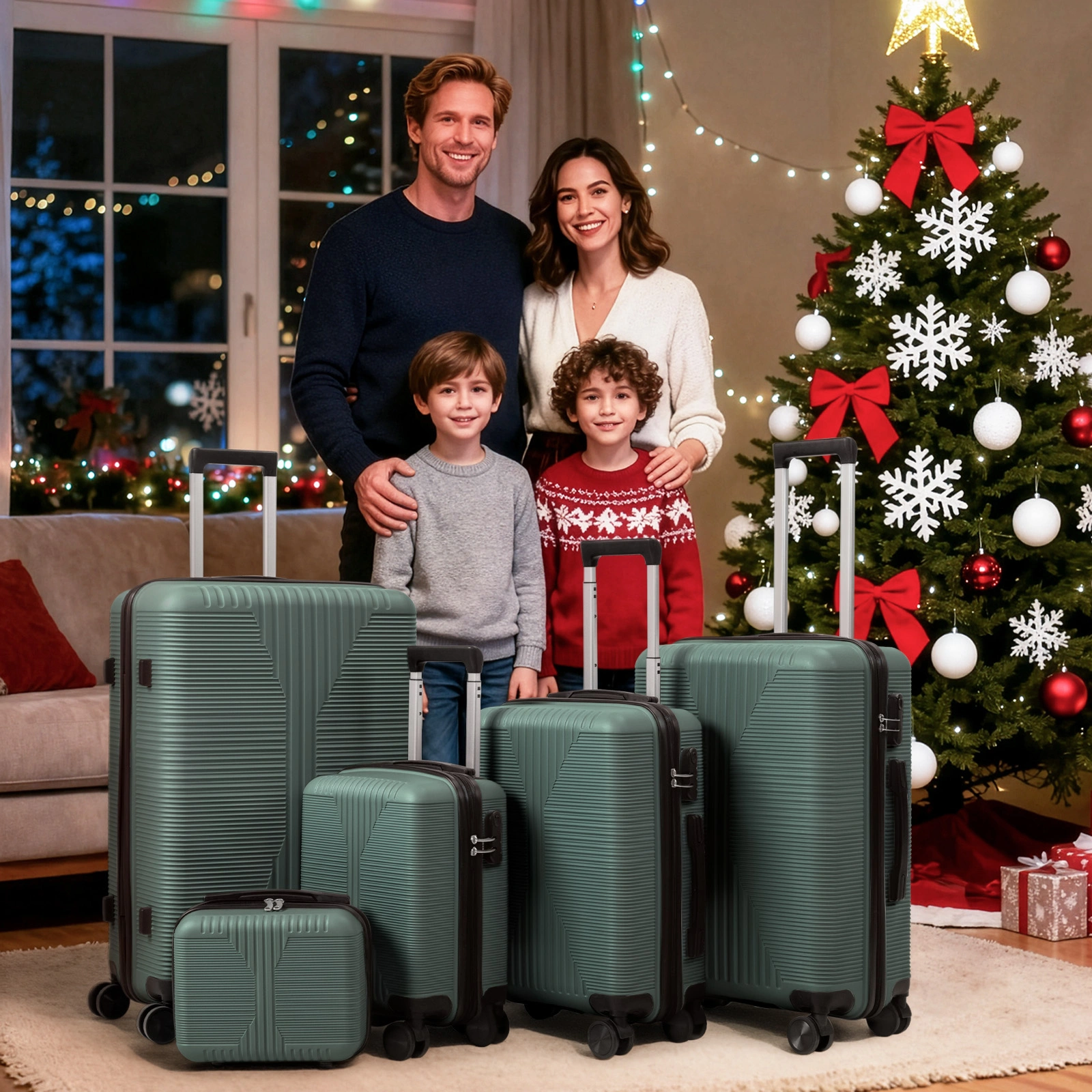 5-Piece PP Spinner Luggage Set with Non-TSA Lock, 12/16/20/24/28 Inch, Dark Green view 22