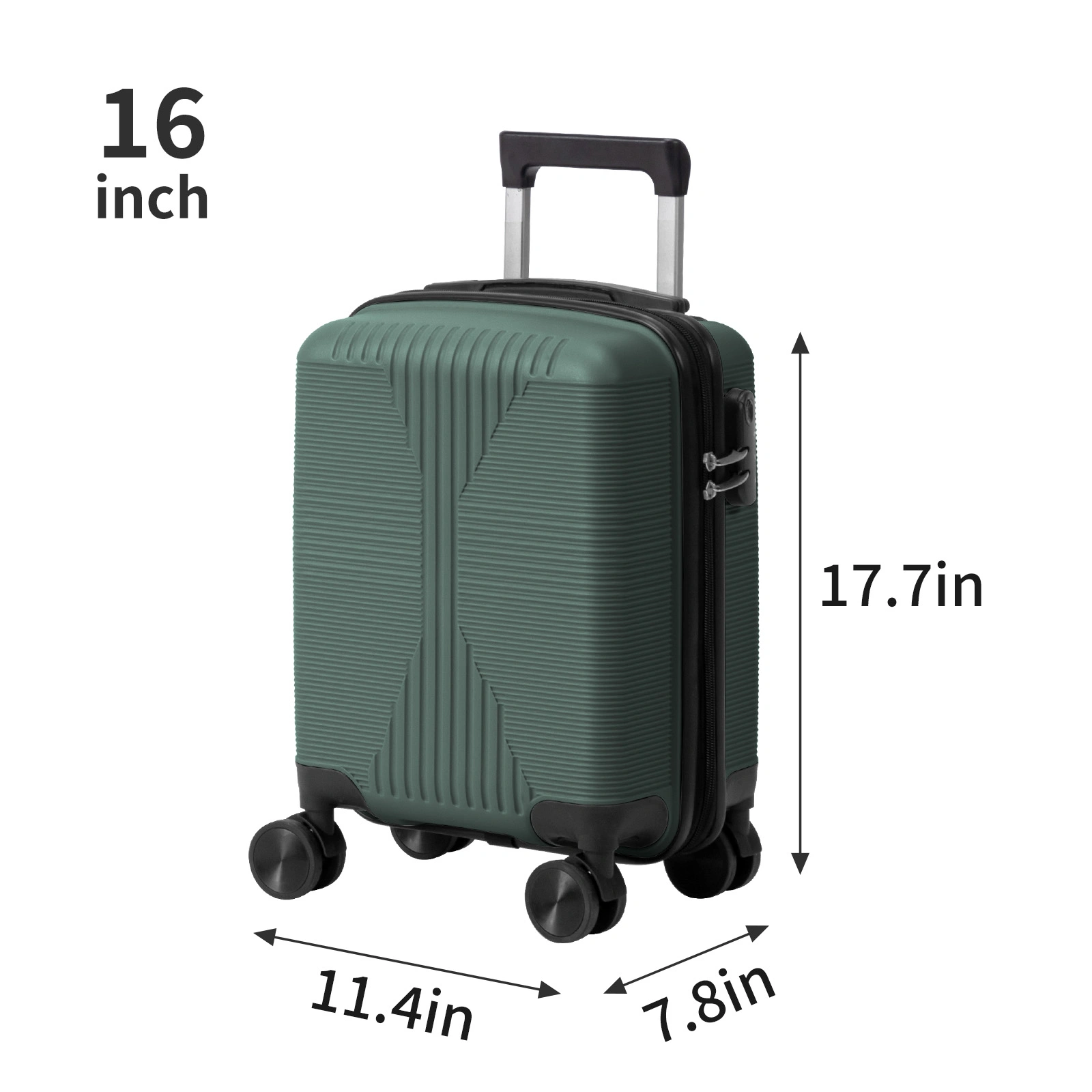 5-Piece PP Spinner Luggage Set with Non-TSA Lock, 12/16/20/24/28 Inch, Dark Green view 6