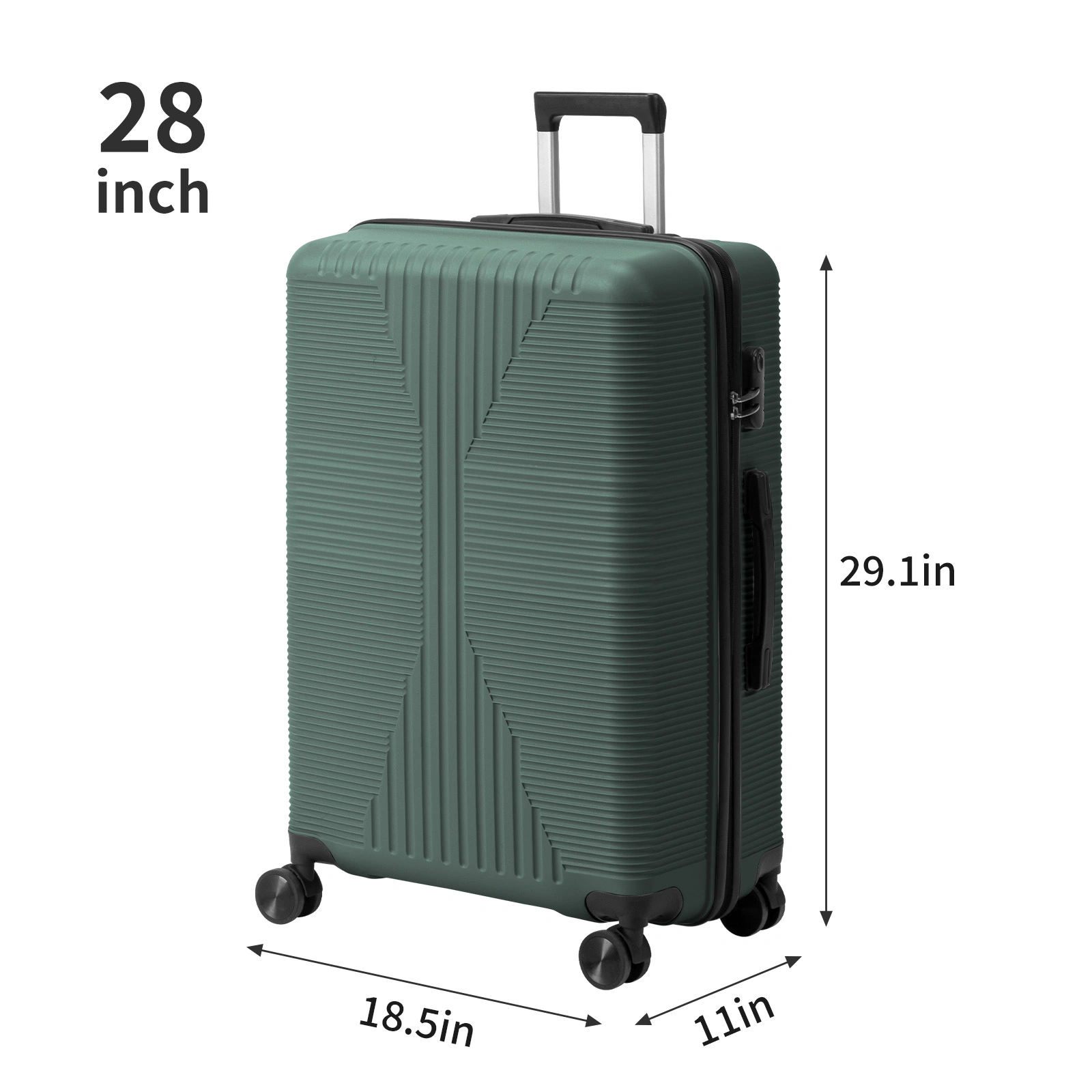 5-Piece PP Spinner Luggage Set with Non-TSA Lock, 12/16/20/24/28 Inch, Dark Green view 9