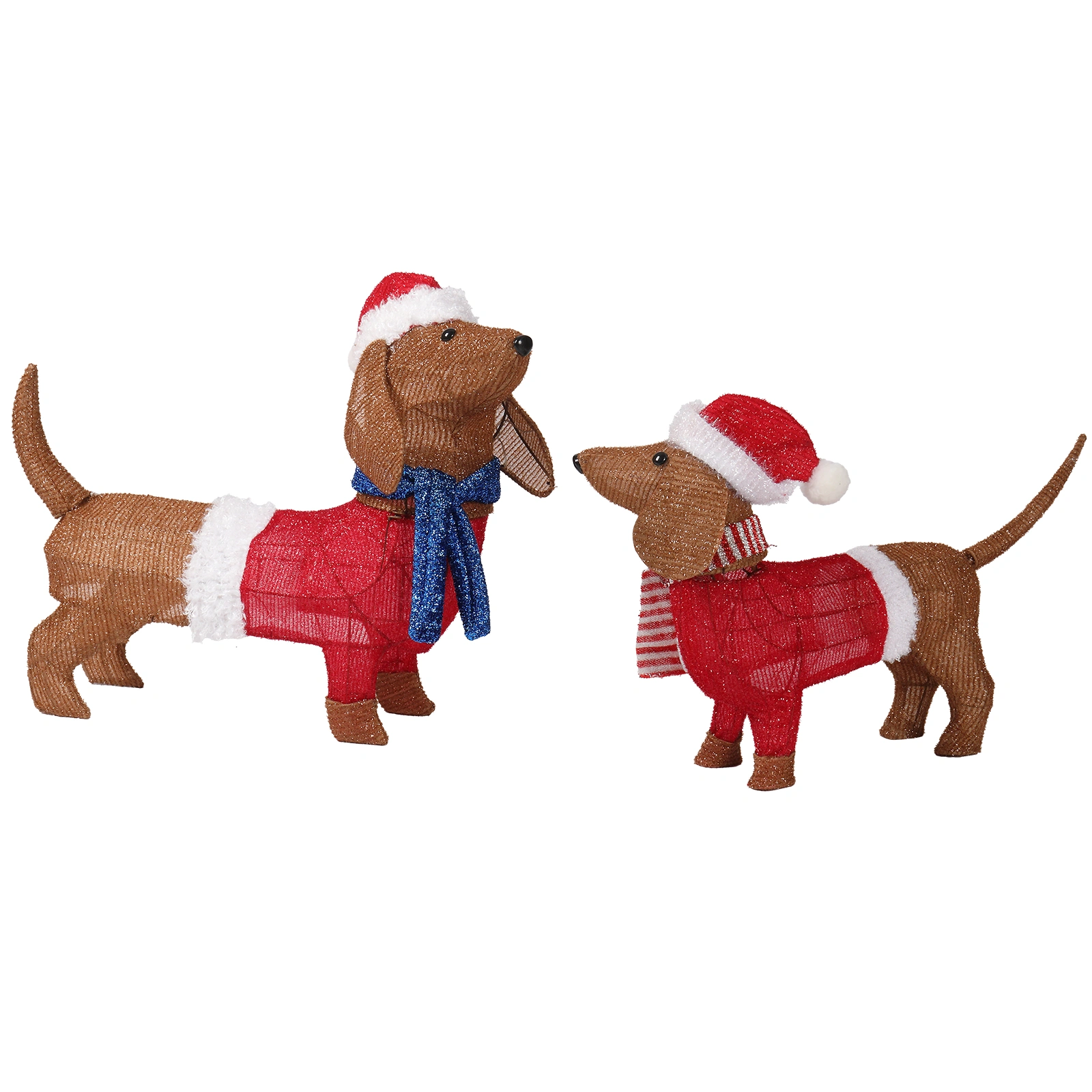 Set of 2 Lighted Dachshund Dog Christmas Decor, Pre-lit with 115 Warm White LED Lights, Brown, Indoor Outdoor Xmas Holiday Display
