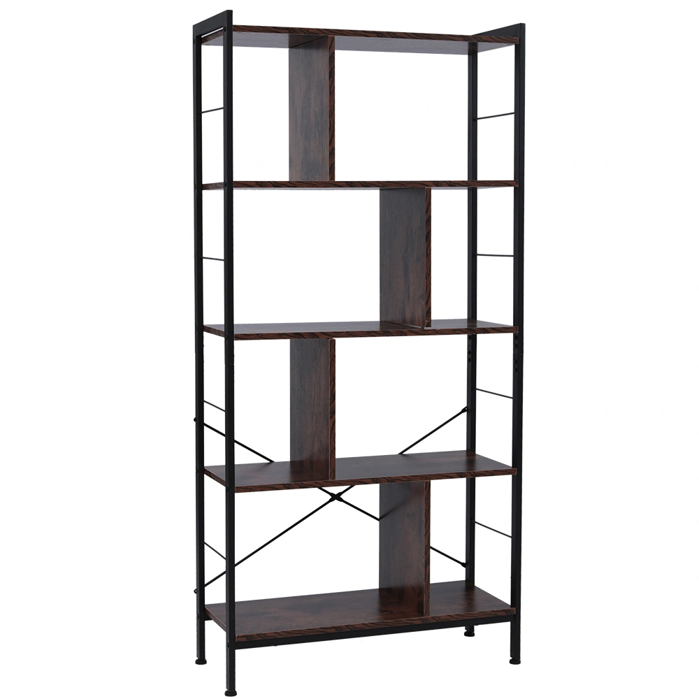 4 Tier Industrial Bookshelf, Floor Standing Storage Rack in Living Room Office Study, Large Storage Space, Simple Assembly, Stable Steel Frame, Rustic Brown view 2