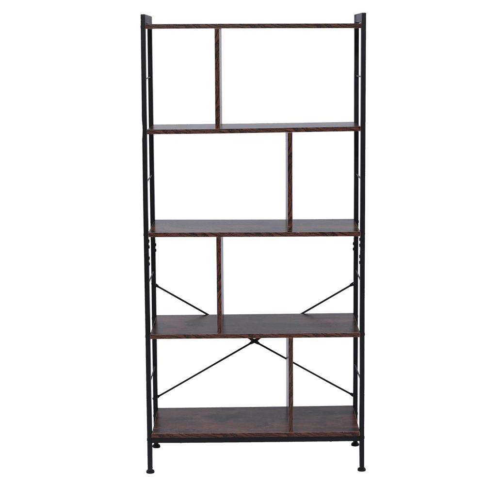4 Tier Industrial Bookshelf, Floor Standing Storage Rack in Living Room Office Study, Large Storage Space, Simple Assembly, Stable Steel Frame, Rustic Brown view 3