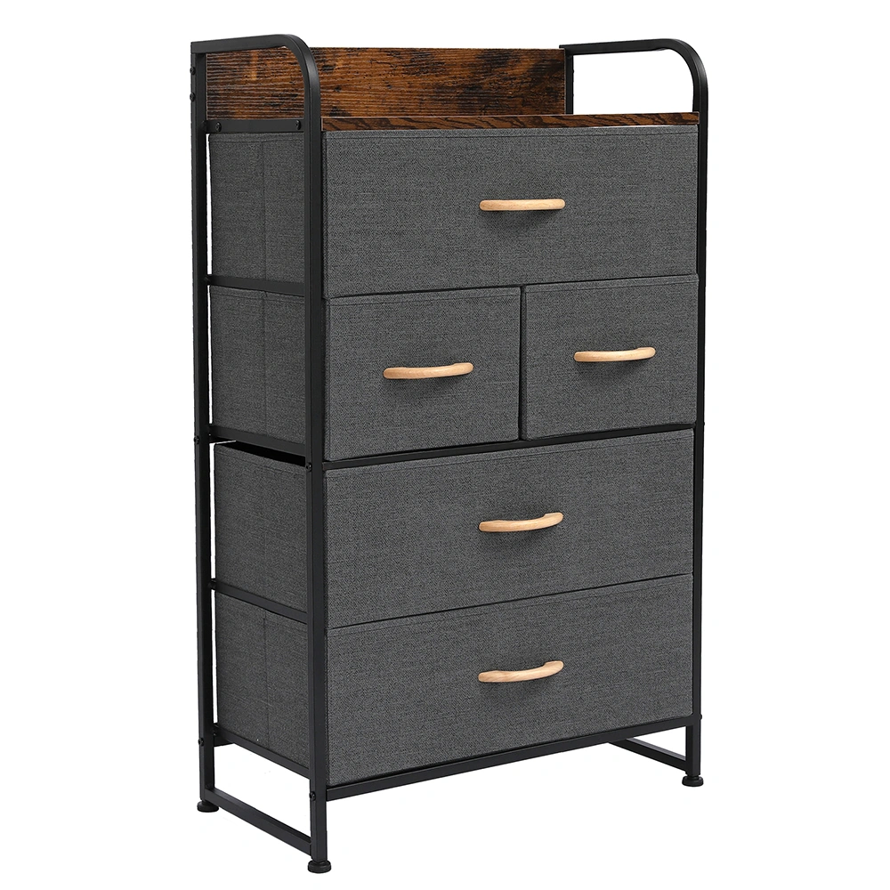 5-Drawer Dresser, 4-Tier Storage Organizer, Tower Unit for Bedroom, Hallway, Entryway, Closets - Sturdy Steel Frame, Wooden Top, Removable Fabric Bins view 3