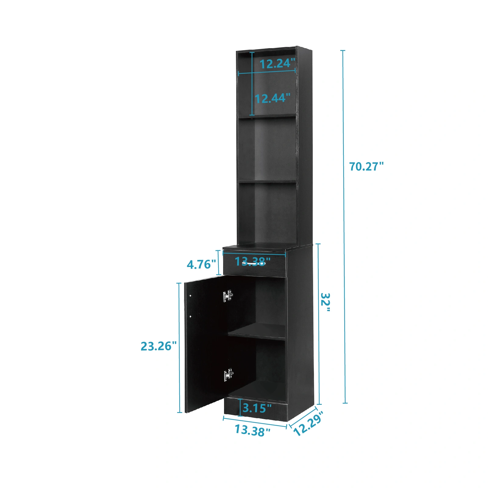 MDF With Triamine One Door One Drawer Three Compartments High Cabinet Bathroom Wall Cabinet Black view 4