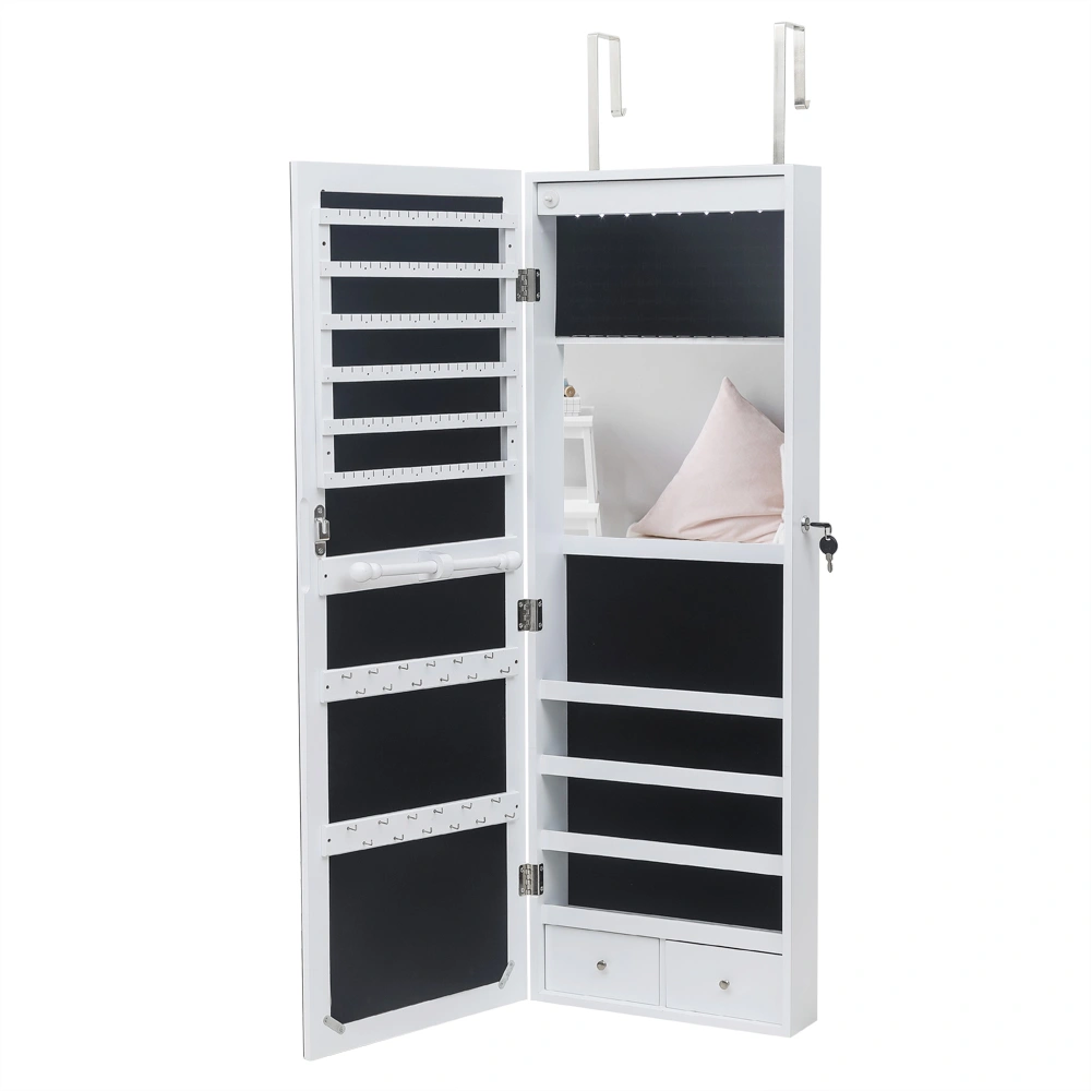 White Wooden Wall Mounted Mirror Cabinet 4-Tier Shelf 2 Drawers Built-in Mirror 8 Blue LED Lights Jewelry Storage view 2