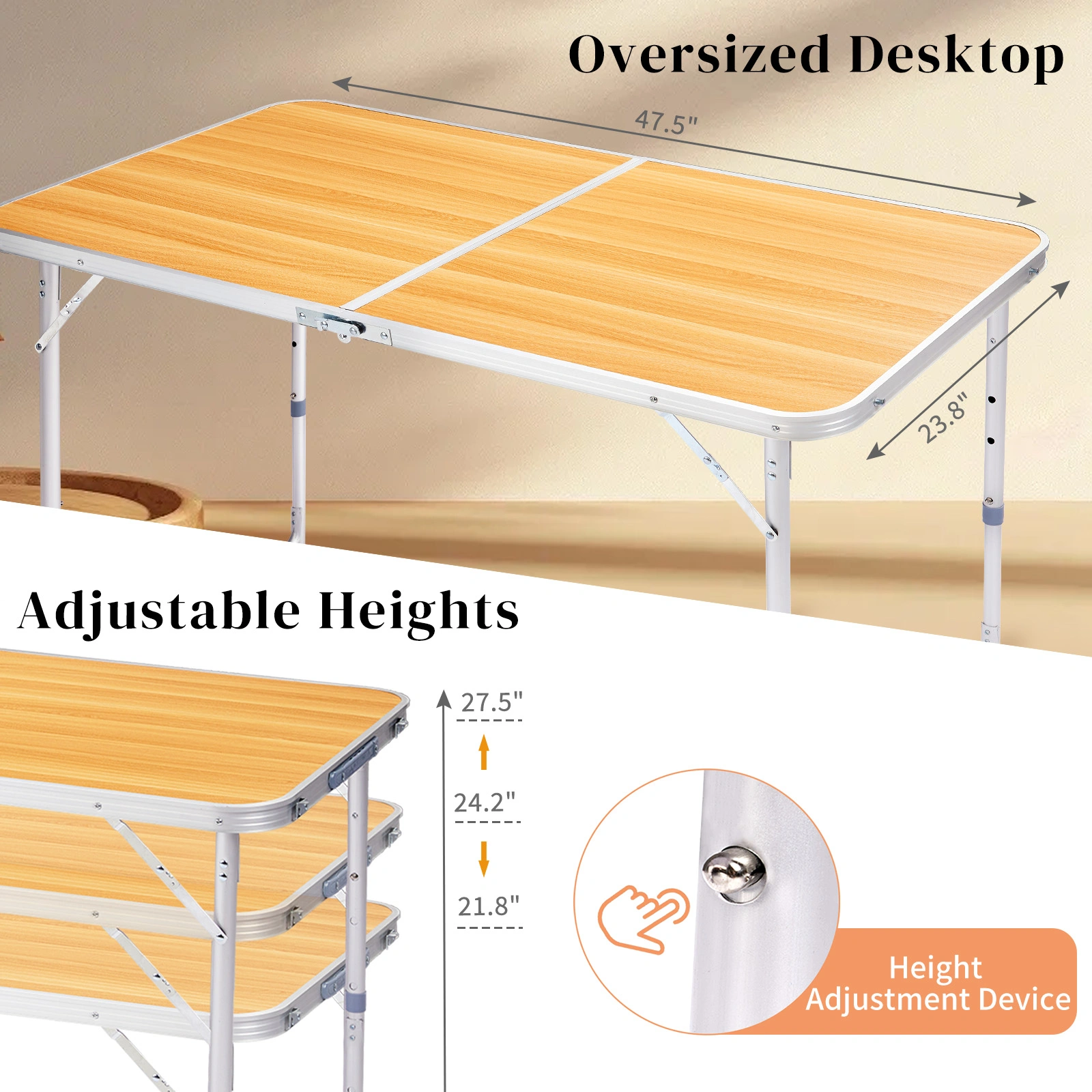 4Ft Portable Multipurpose Folding Table wood grain color view 10