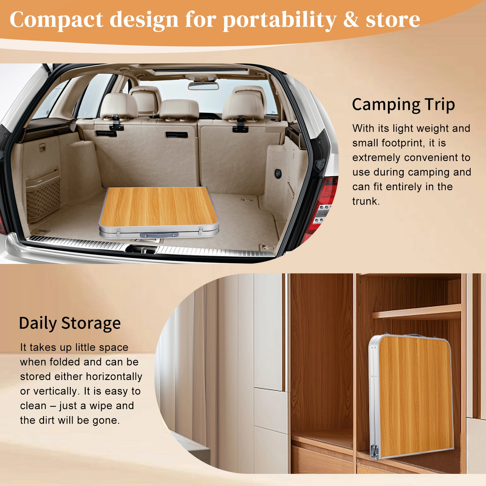 4Ft Portable Multipurpose Folding Table wood grain color view 11