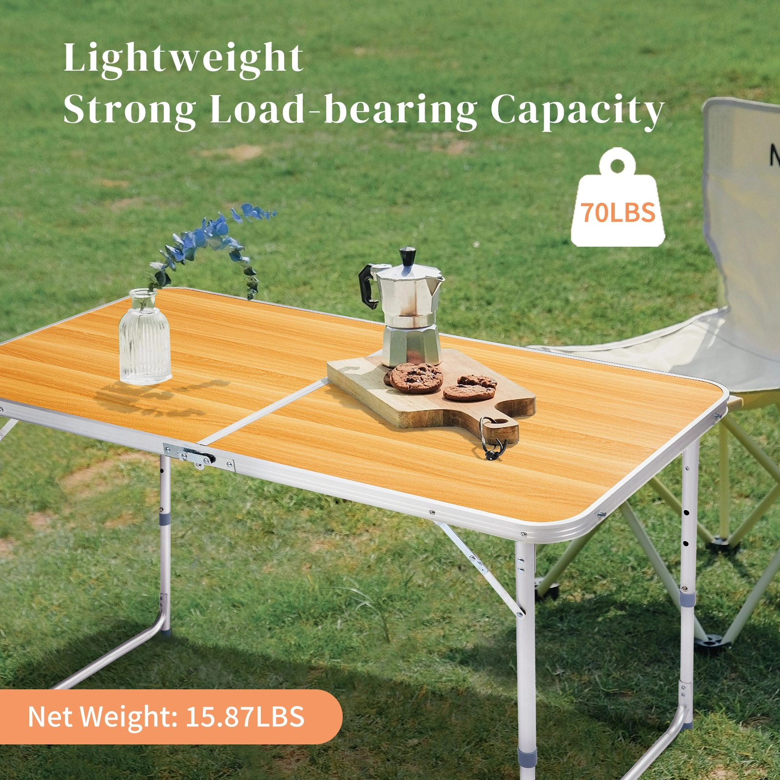 4Ft Portable Multipurpose Folding Table wood grain color view 12