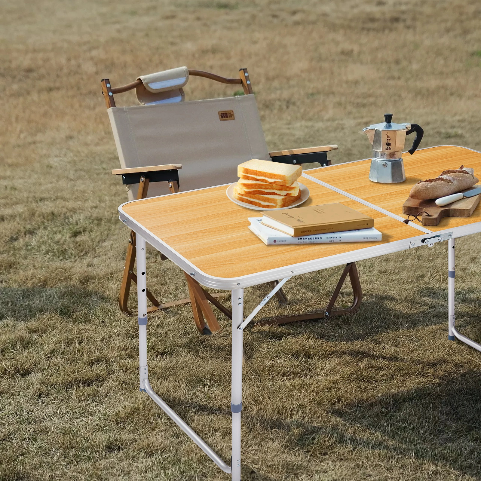 4Ft Portable Multipurpose Folding Table wood grain color view 7