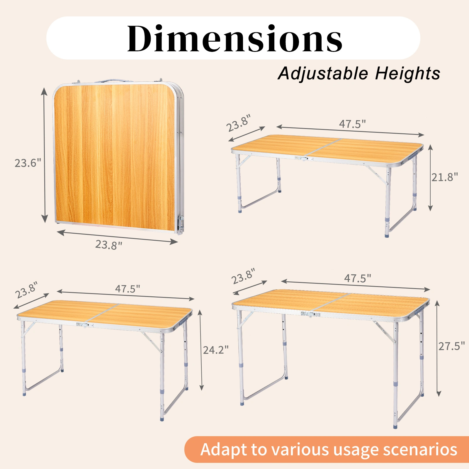 4Ft Portable Multipurpose Folding Table wood grain color view 9