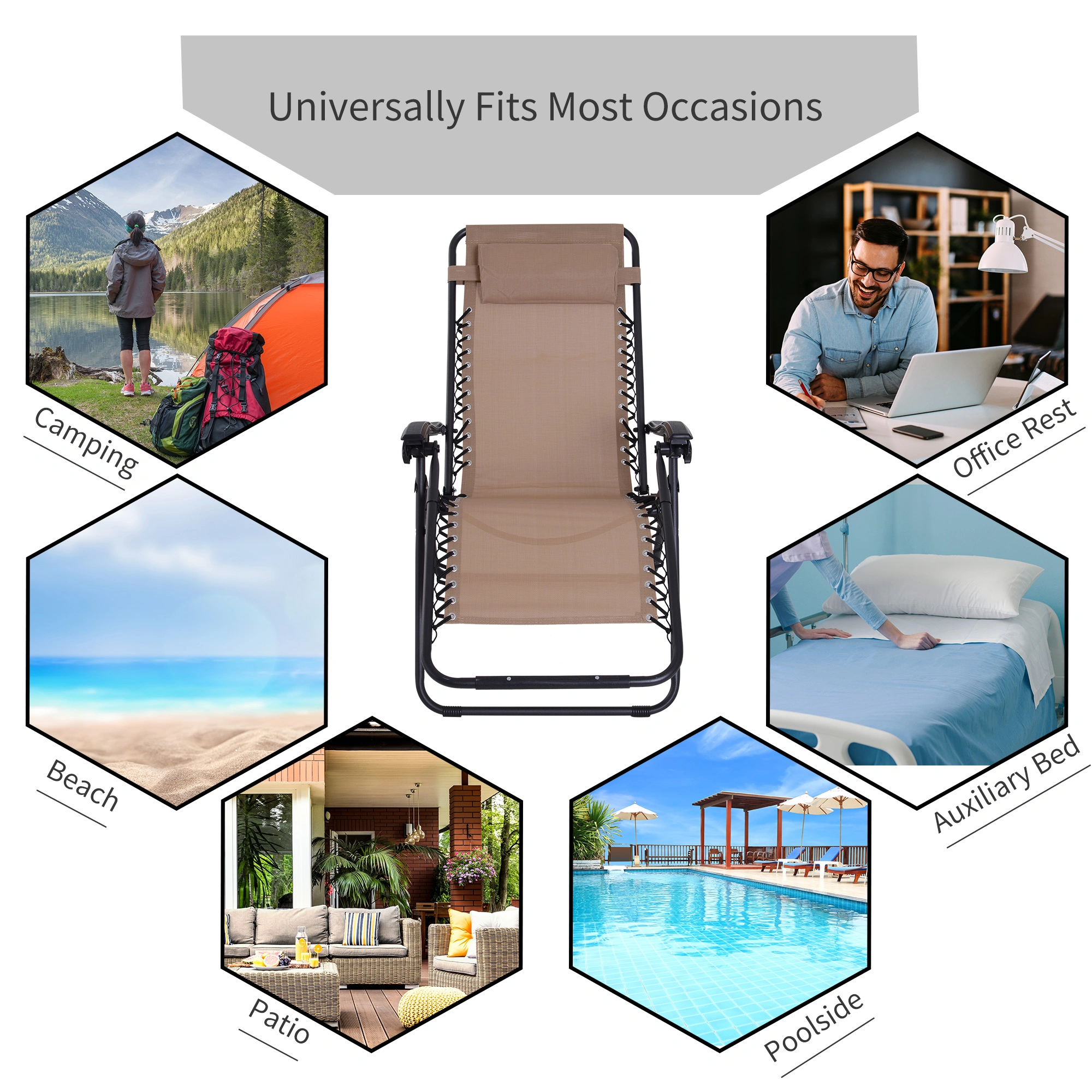 Heavy Duty Folding Lounge Chair Beach Chair, Portable Outdoor Camping Chair with Cup Holder, Waterproof Sun Bed view 5