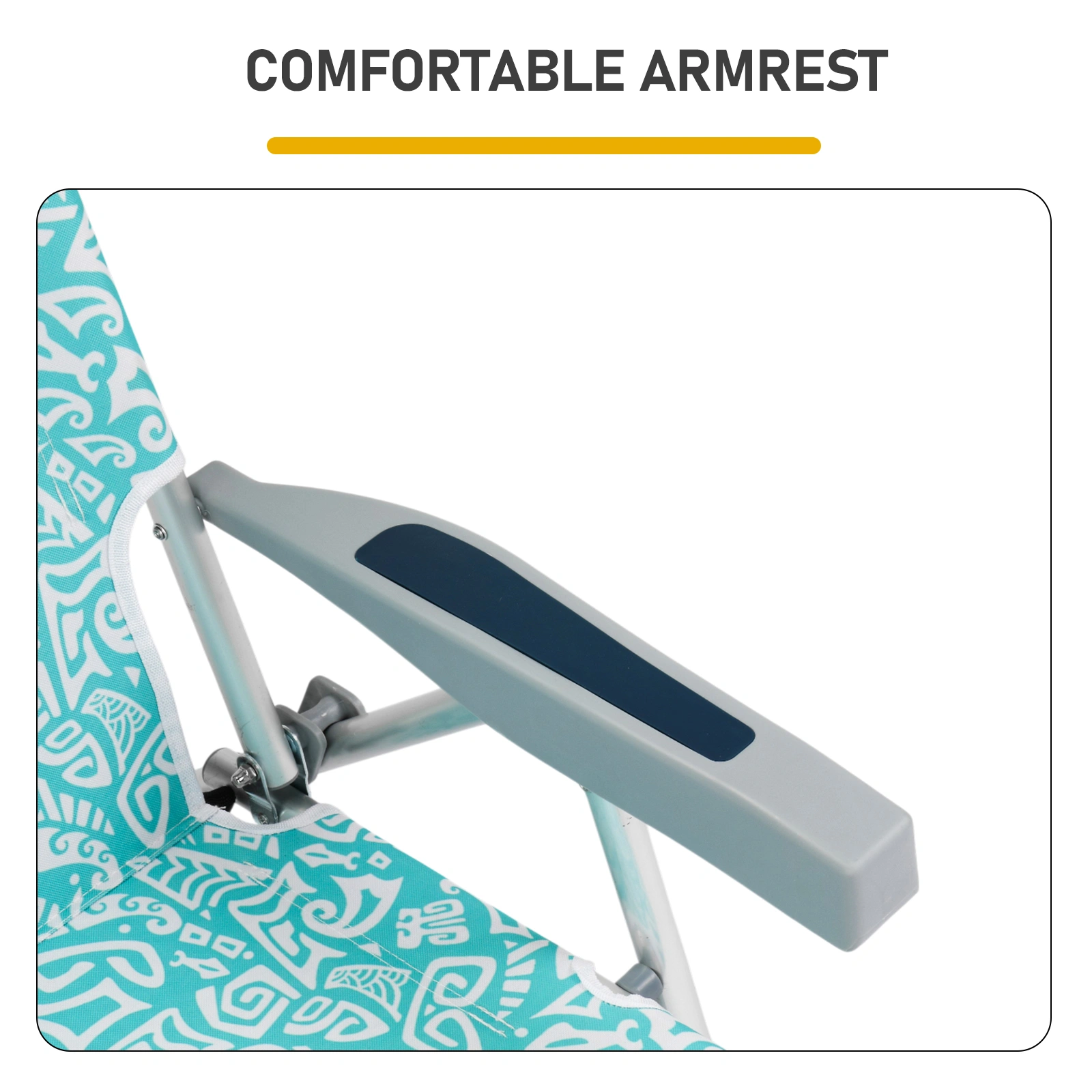 1 PCS Aluminum Beach Chair, 8.5 Inch Seat Height Teal Tribal Pattern, Adjustable Folding Chair with Headrest, Shoulder Strap, 2-in-1 Cup Holder Side Pocket, Back Cooler Bag, Integrated Oxford Fabric with Crossbar, 5 Positions Reclining Lounger, 63x10 view 11