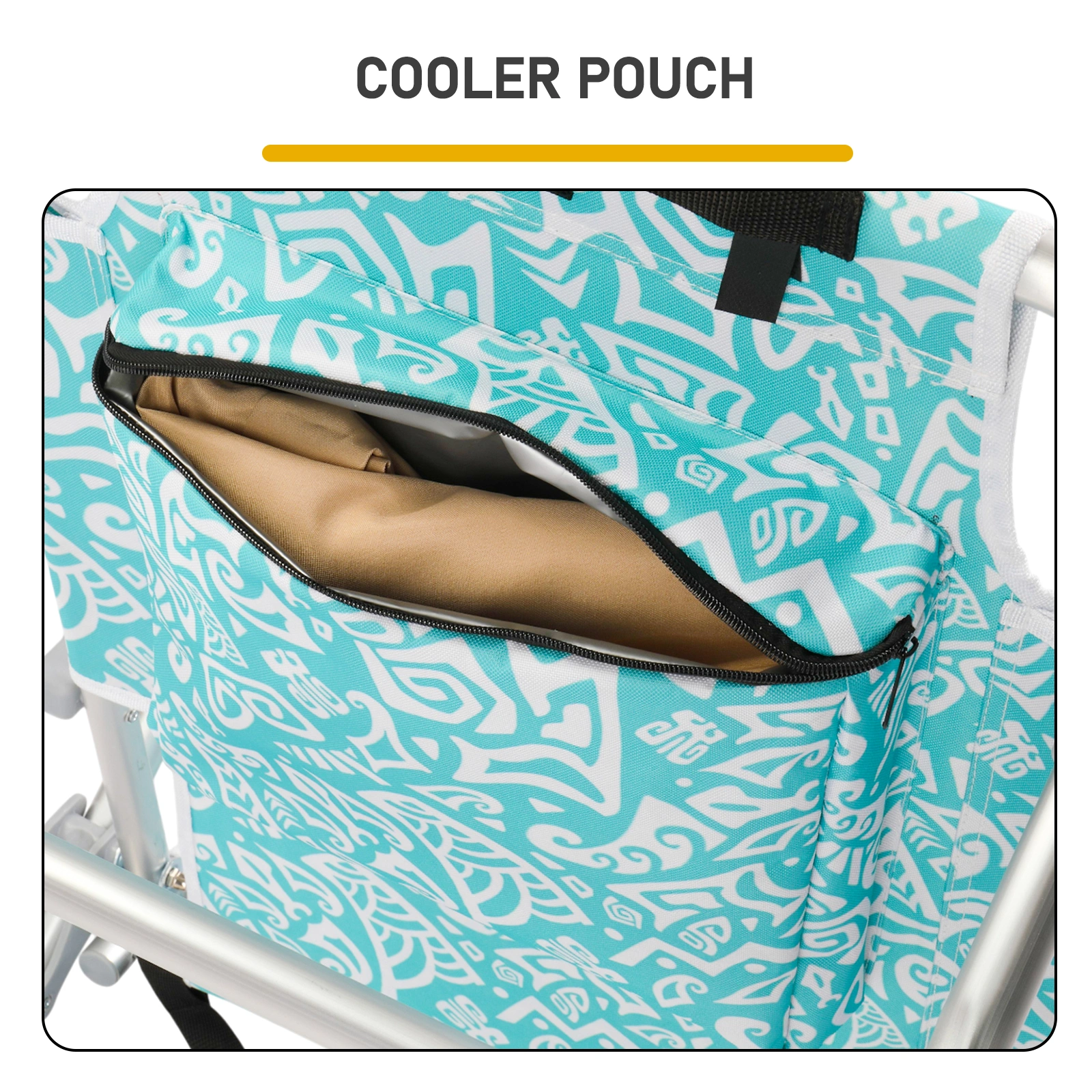1 PCS Aluminum Beach Chair, 8.5 Inch Seat Height Teal Tribal Pattern, Adjustable Folding Chair with Headrest, Shoulder Strap, 2-in-1 Cup Holder Side Pocket, Back Cooler Bag, Integrated Oxford Fabric with Crossbar, 5 Positions Reclining Lounger, 63x10 view 13