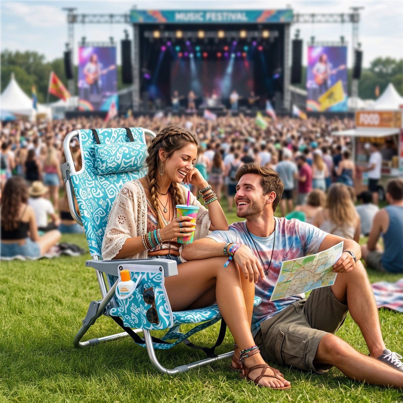 1 PCS Aluminum Beach Chair, 8.5 Inch Seat Height Teal Tribal Pattern, Adjustable Folding Chair with Headrest, Shoulder Strap, 2-in-1 Cup Holder Side Pocket, Back Cooler Bag, Integrated Oxford Fabric with Crossbar, 5 Positions Reclining Lounger, 63x10 view 21