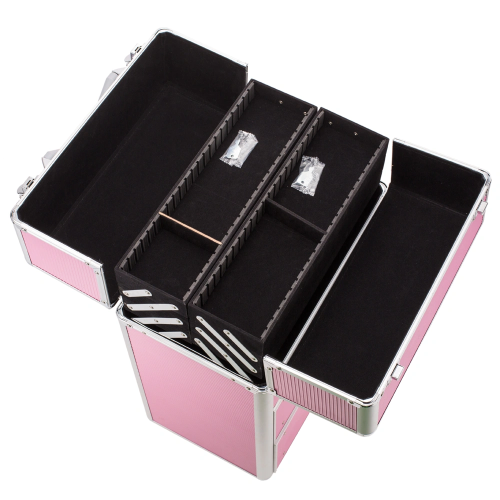 4 Tier Lockable Cosmetic Makeup Train Case with Extendable Trays Pink view 10