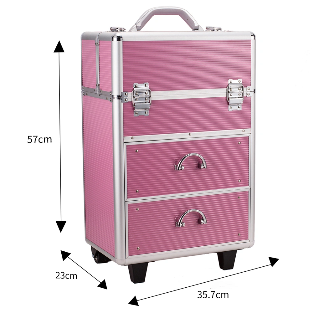 4 Tier Lockable Cosmetic Makeup Train Case with Extendable Trays Pink view 5