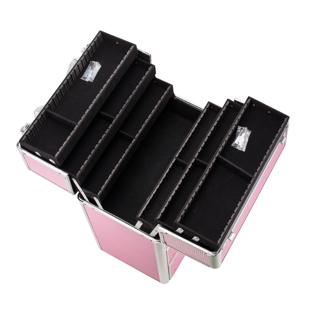 4 Tier Lockable Cosmetic Makeup Train Case with Extendable Trays Pink view 6